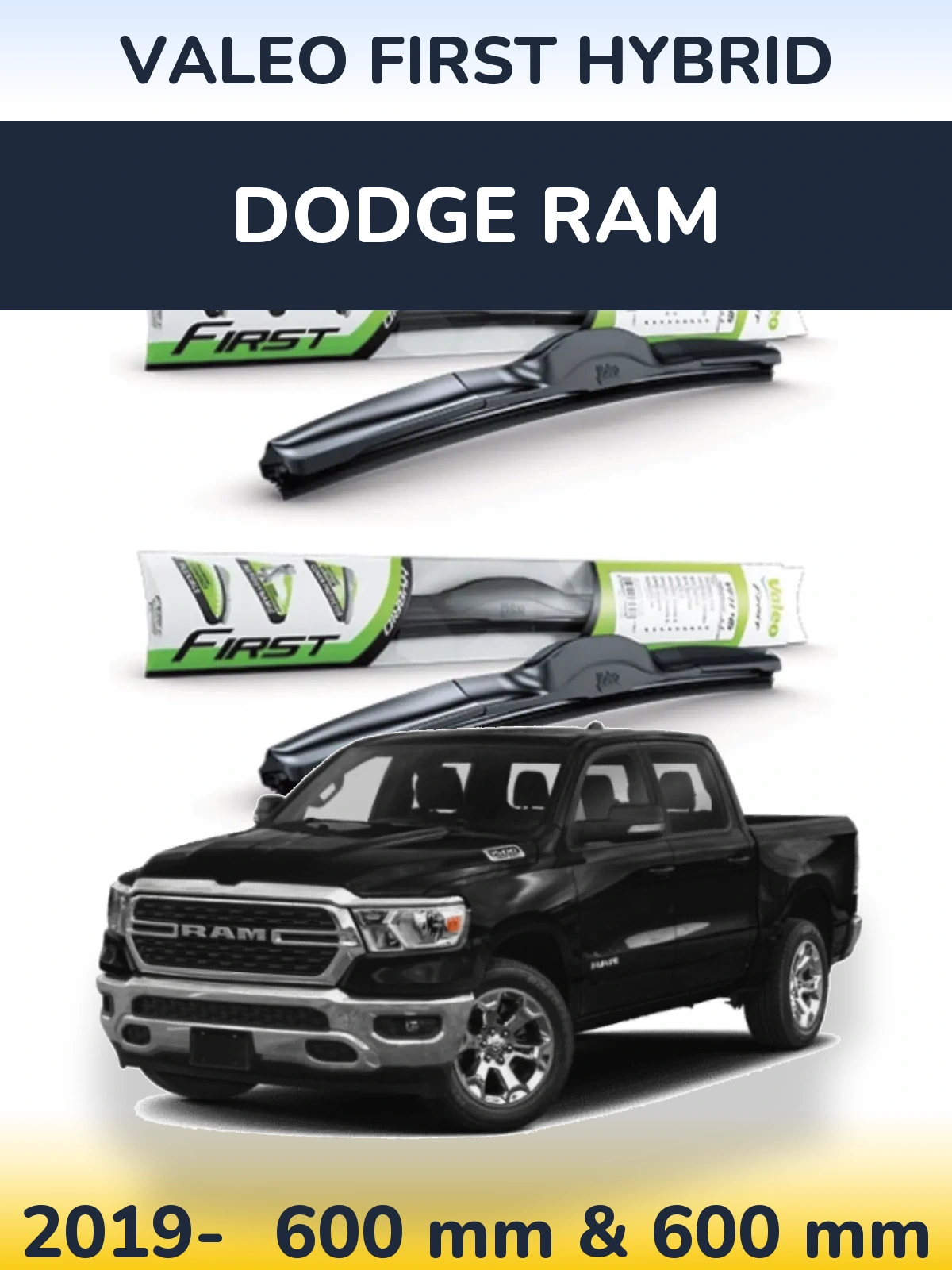 Комплект передних дворников Valeo First Hybrid 600 & 600 мм для Dodge RAM 2019-2026