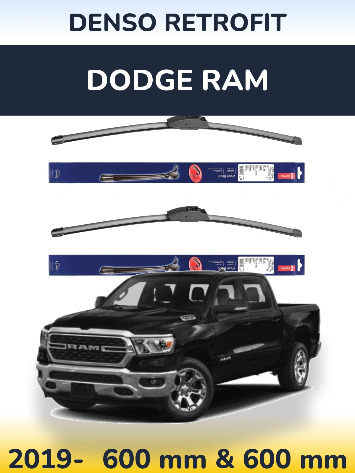 Комплект передних дворников Denso Retrofit 600 & 600 мм для Dodge RAM 2019-2026