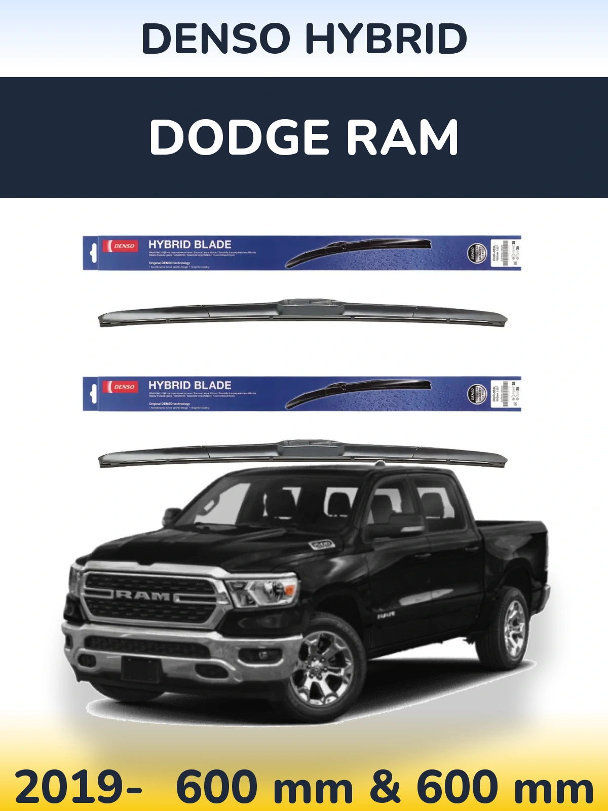 Комплект передніх щіток Denso Hybrid 600 & 600 мм для Dodge RAM 2019-2026