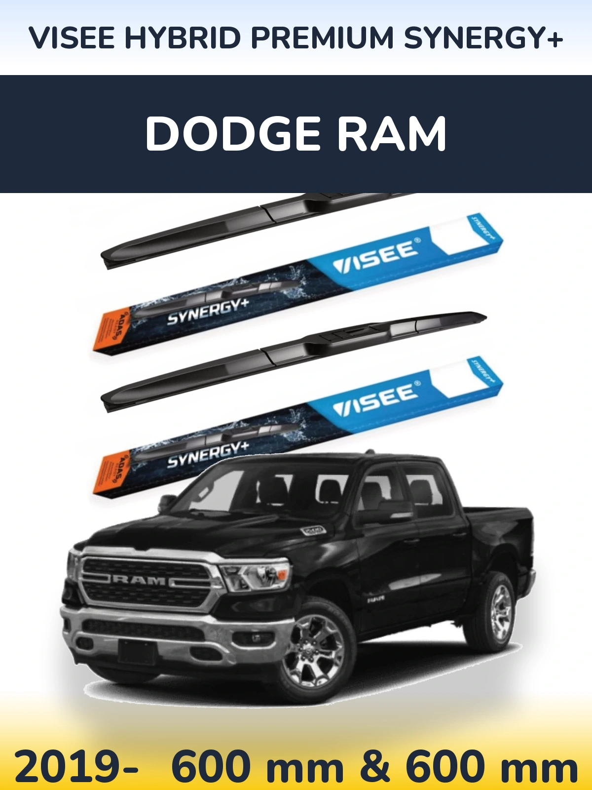 Комплект передних дворников VISEE HYBRID PREMIUM SYNERGY+ 600 & 600 мм для Dodge RAM 2019-2026