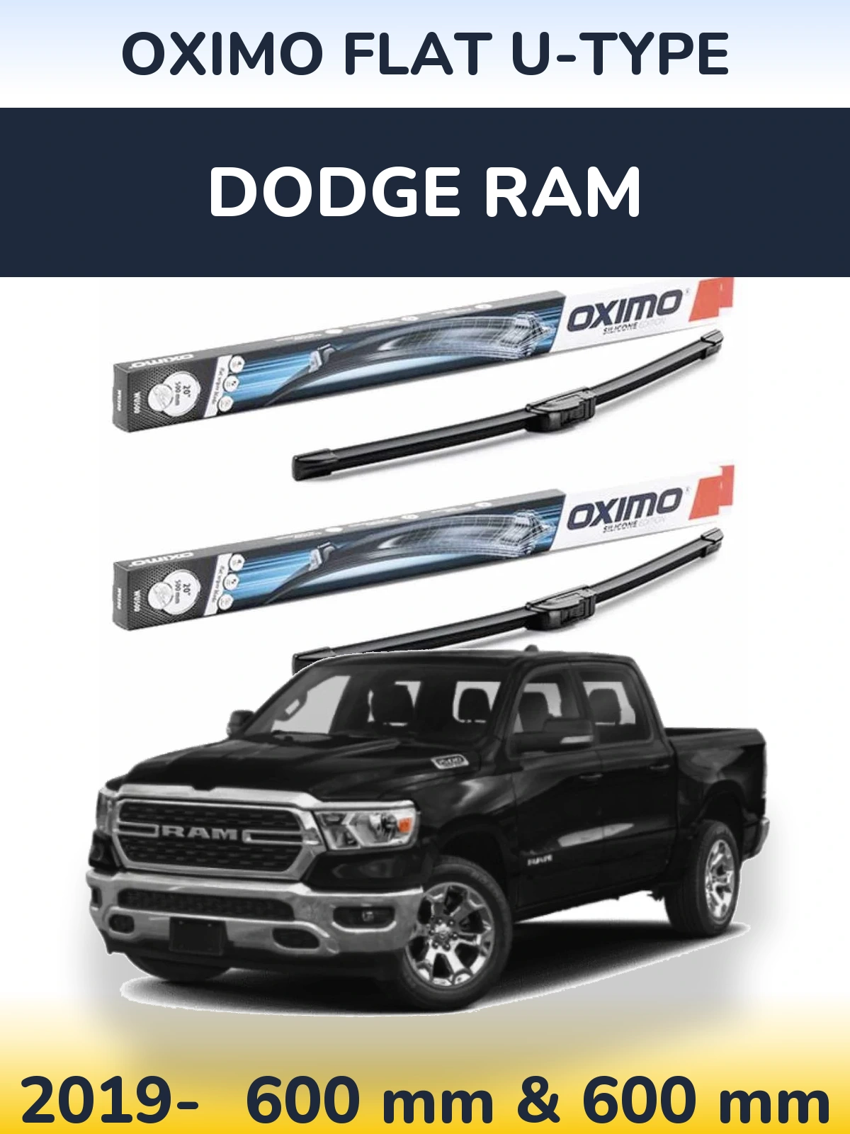 Комплект передних дворников Oximo Flat U-type 600 & 600 мм для Dodge RAM 2019-2026