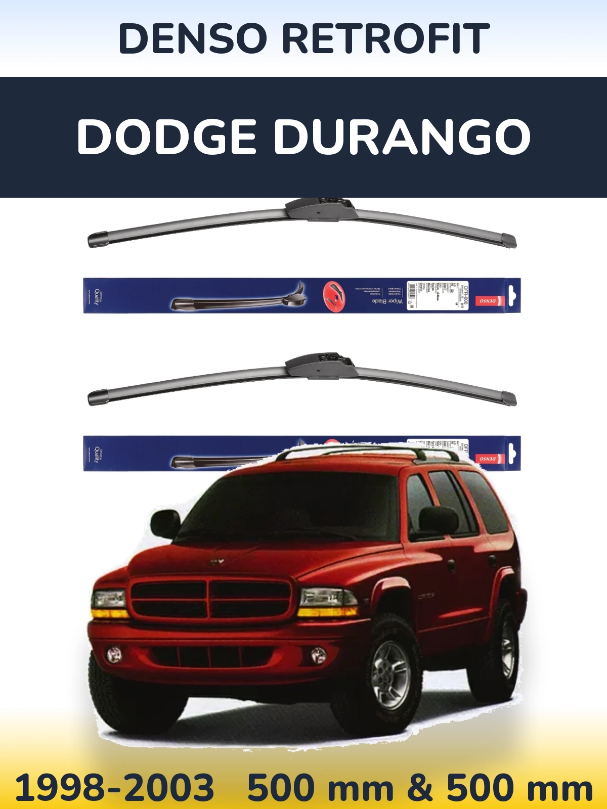 Komplet przednich wycieraczek Denso Retrofit 500 & 500 mm do Dodge Durango 1998-2003