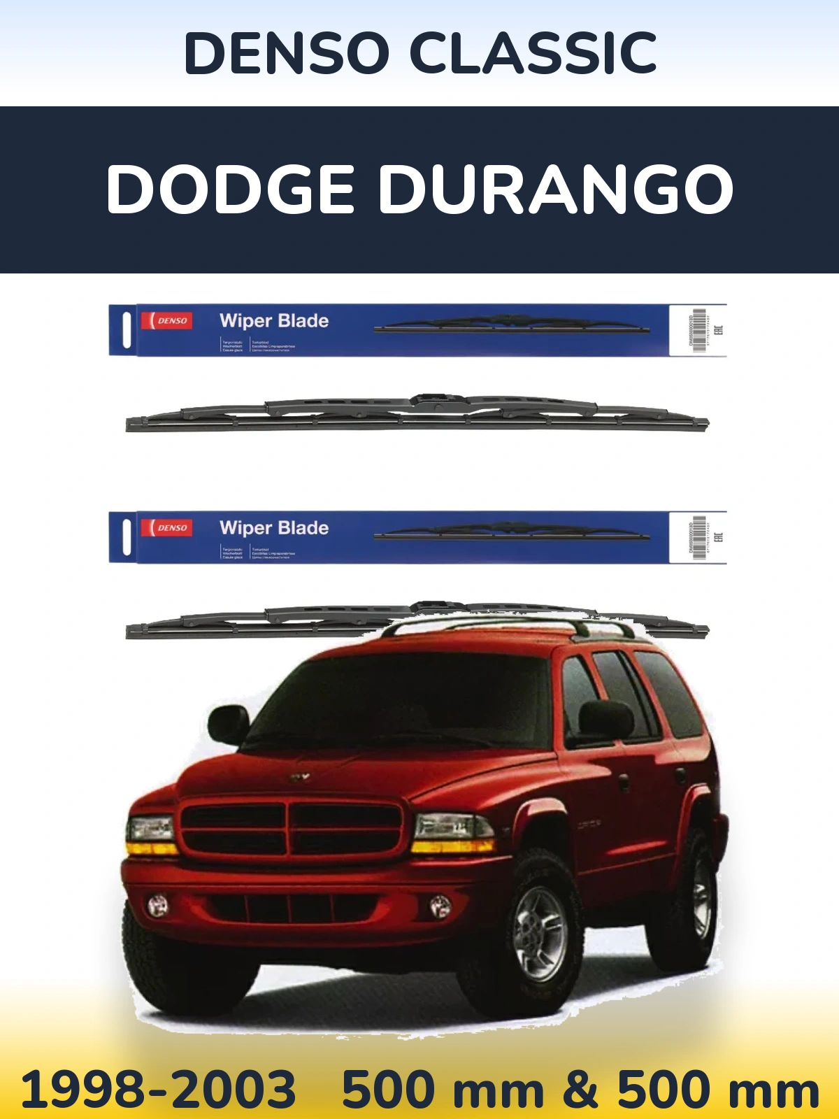 Front wiper blade set Denso Classic 500 & 500 mm for Dodge Durango 1998-2003