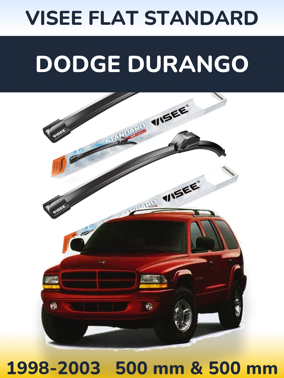 Комплект передних дворников VISEE FLAT STANDARD 500 & 500 мм для Dodge Durango 1998-2003