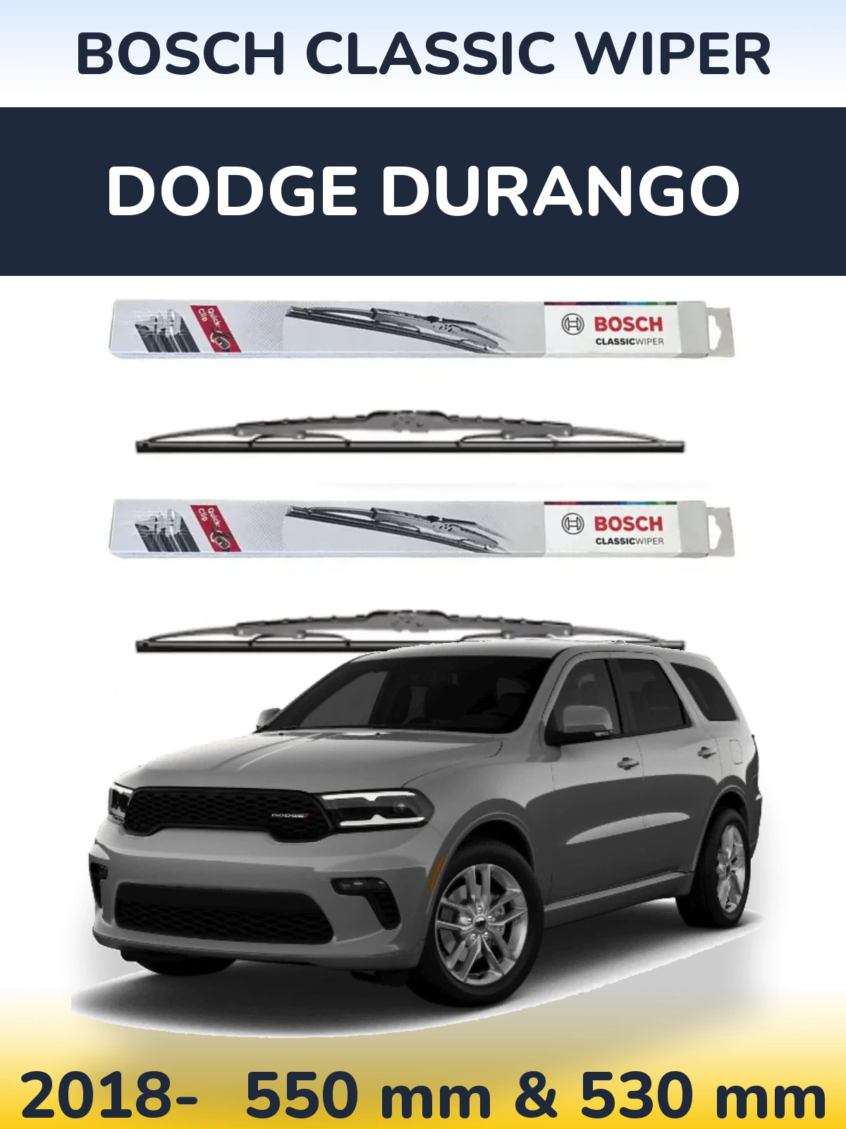 Комплект передних дворников BOSCH Classic Wiper 550 & 530 мм для Dodge Durango 2018-2026