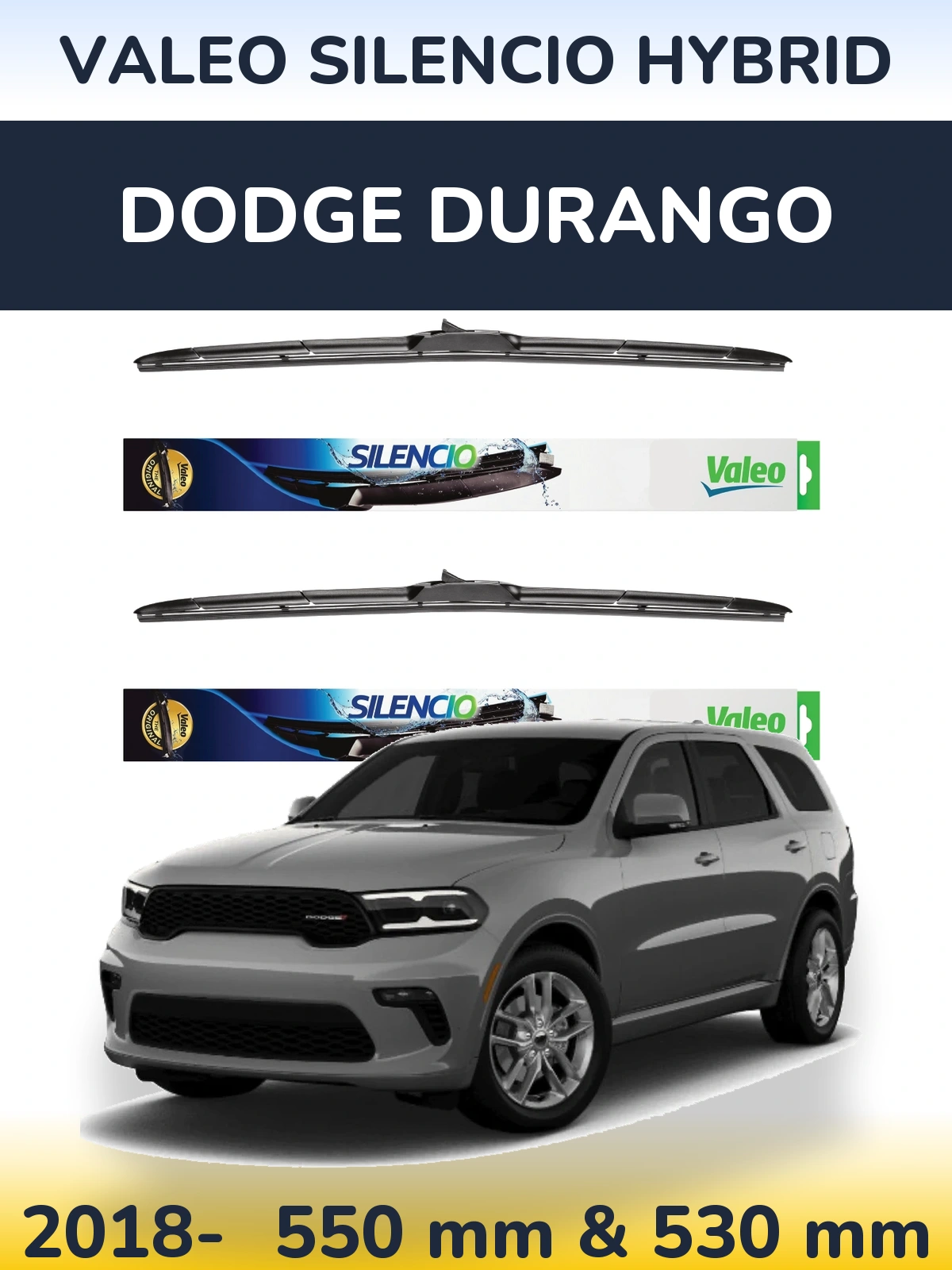 Front wiper blade set Valeo Silencio Hybrid 550 & 530 мм for Dodge Durango 2018-2026