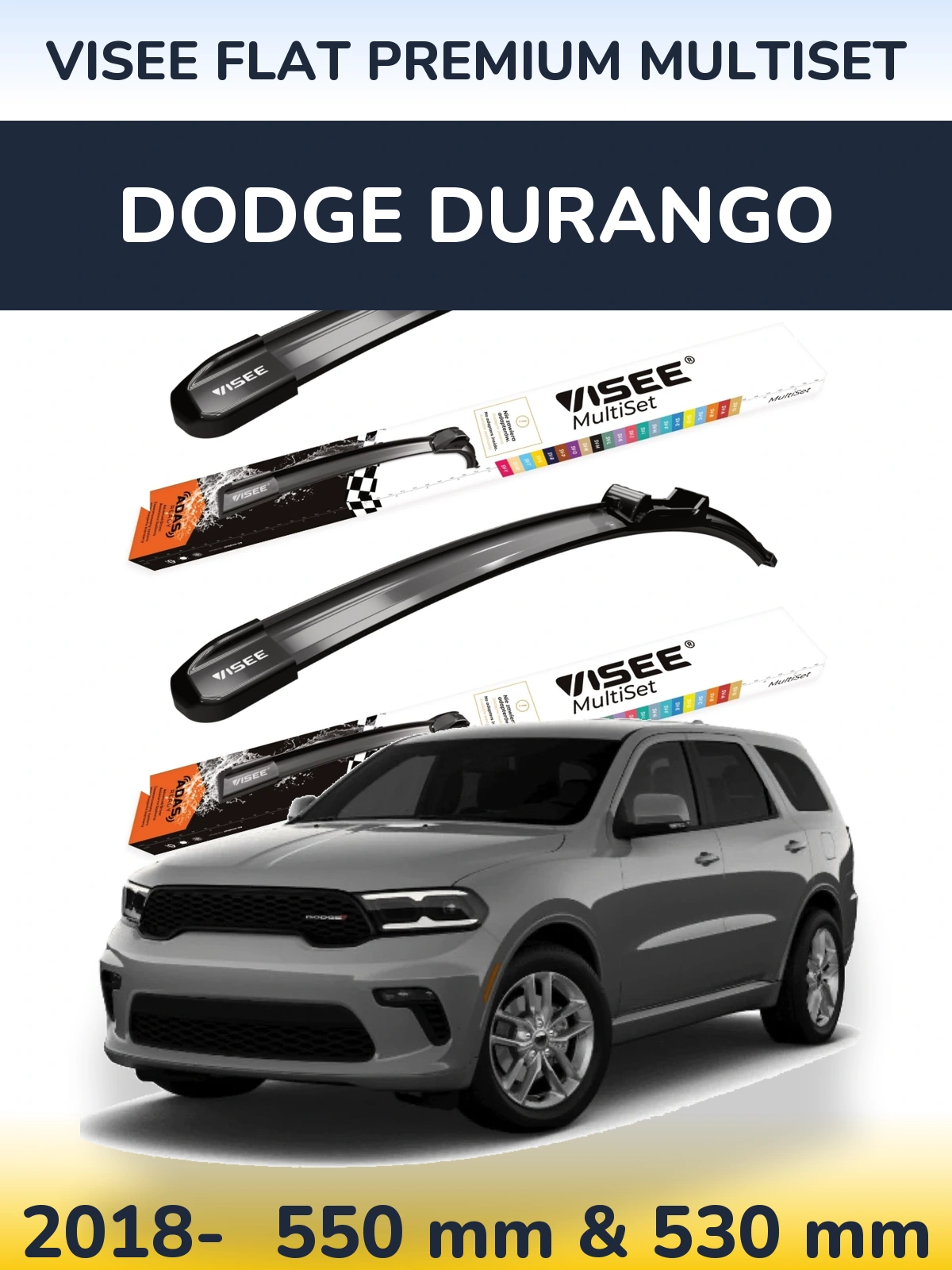 Front wiper blade set VISEE FLAT PREMIUM MultiSet 550 & 530 mm for Dodge Durango 2018-2026