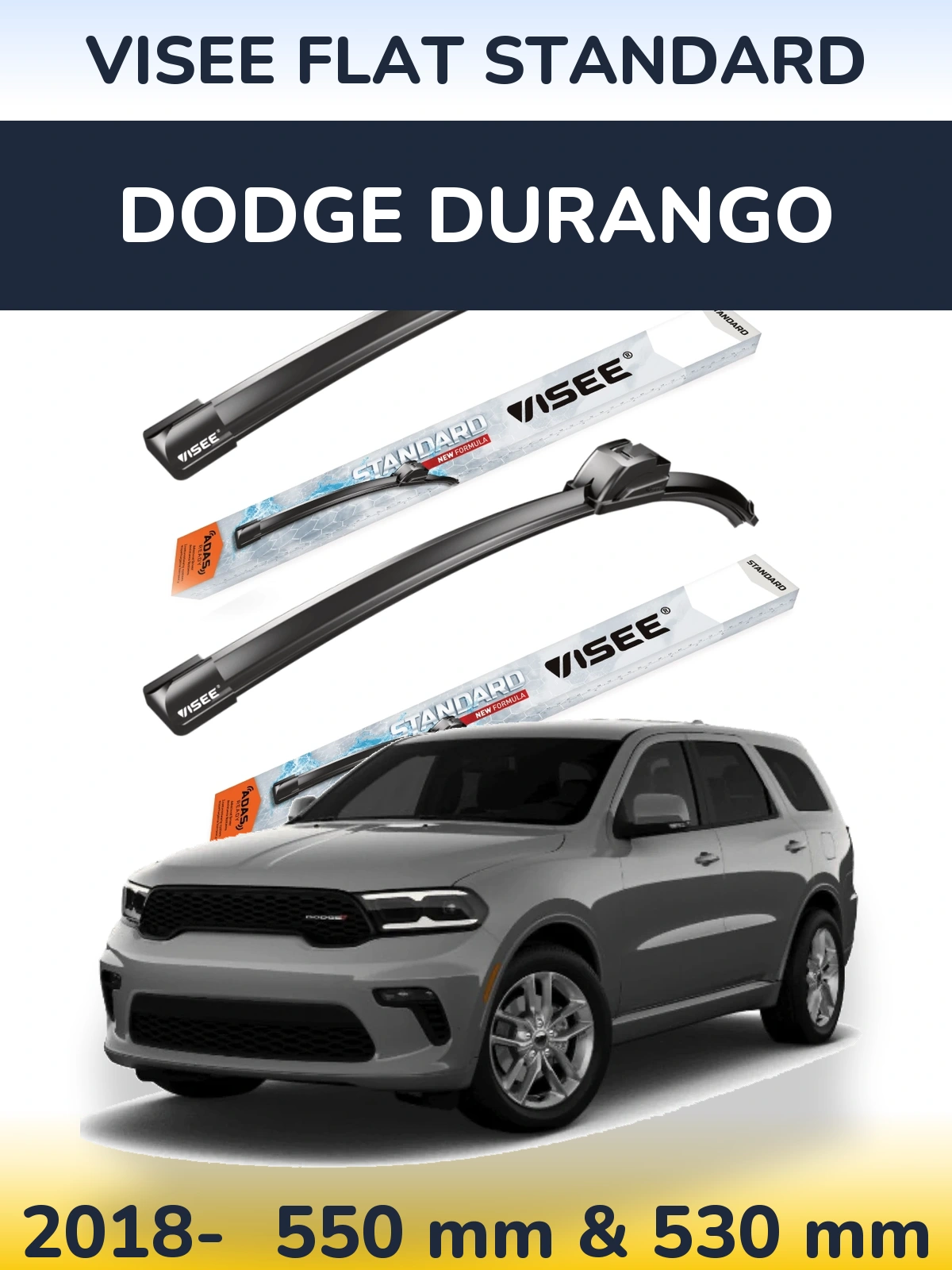 Front wiper blade set VISEE FLAT STANDARD 550 & 530 mm for Dodge Durango 2018-2026