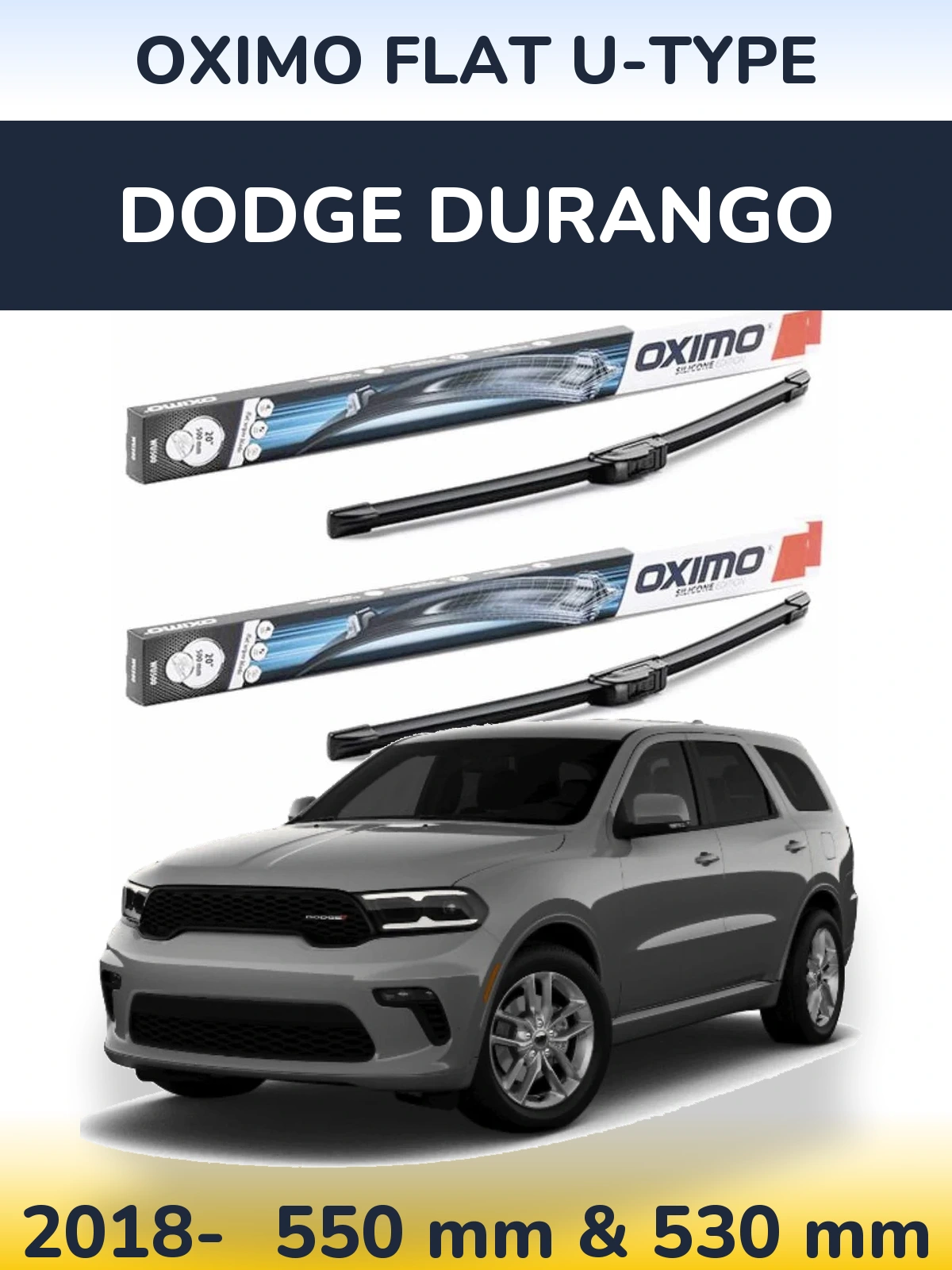 Комплект передних дворников Oximo Flat U-type 550 & 530 мм для Dodge Durango 2018-2026