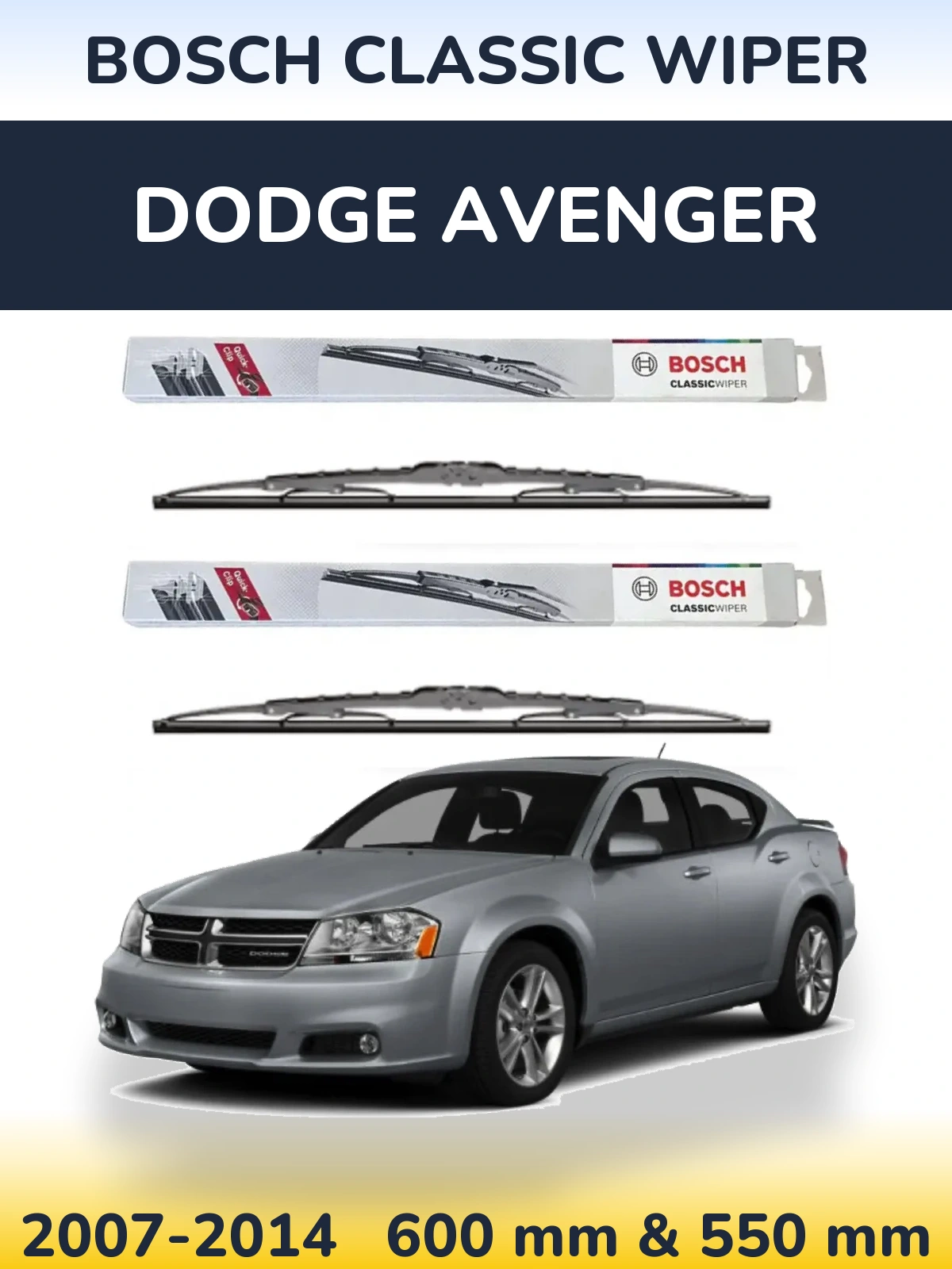 Komplet przednich wycieraczek BOSCH Classic Wiper 600 & 550 mm do Dodge Avenger 2007-2014