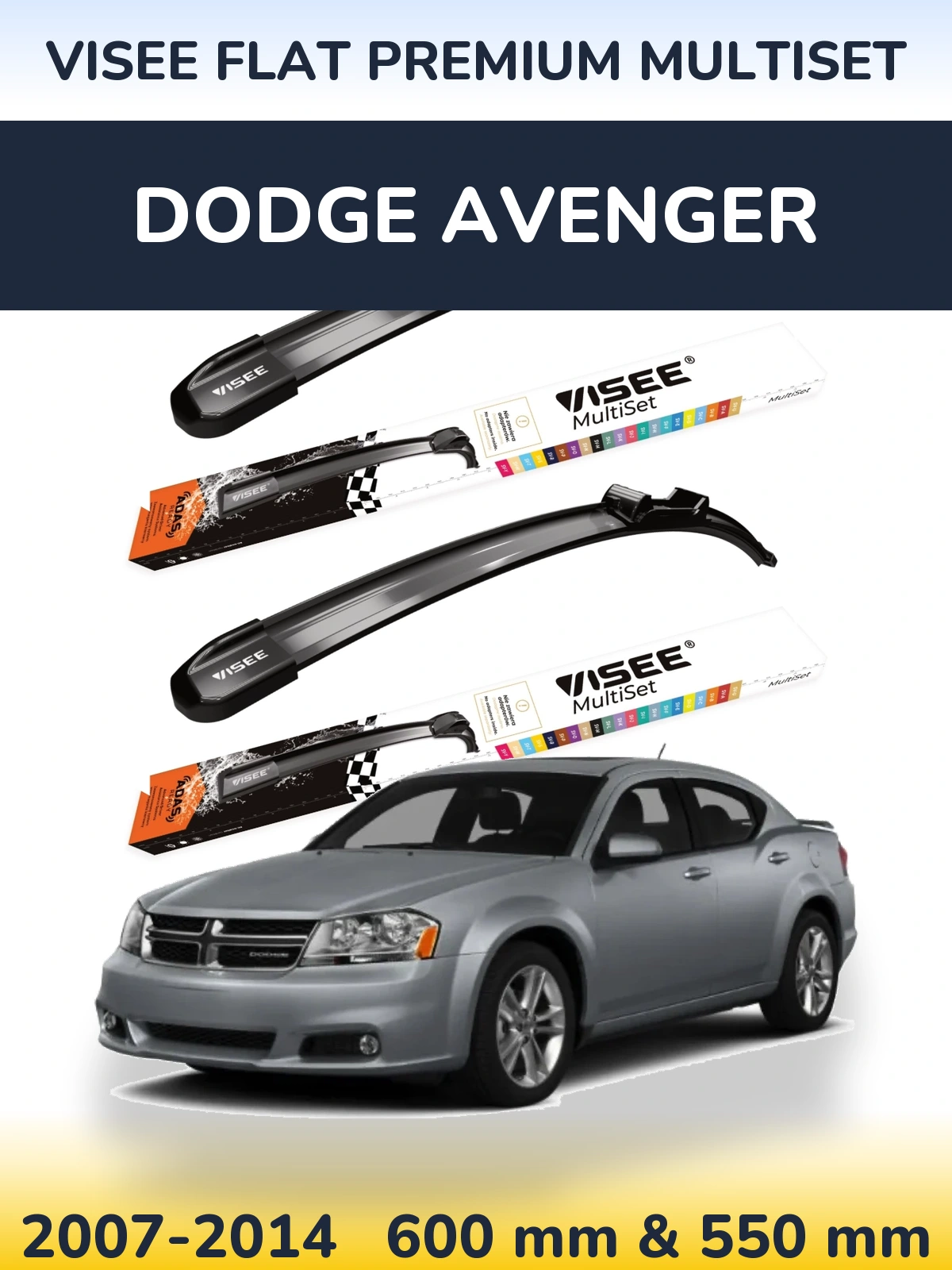 Комплект передних дворников VISEE FLAT PREMIUM MultiSet 600 & 550 мм для Dodge Avenger 2007-2014