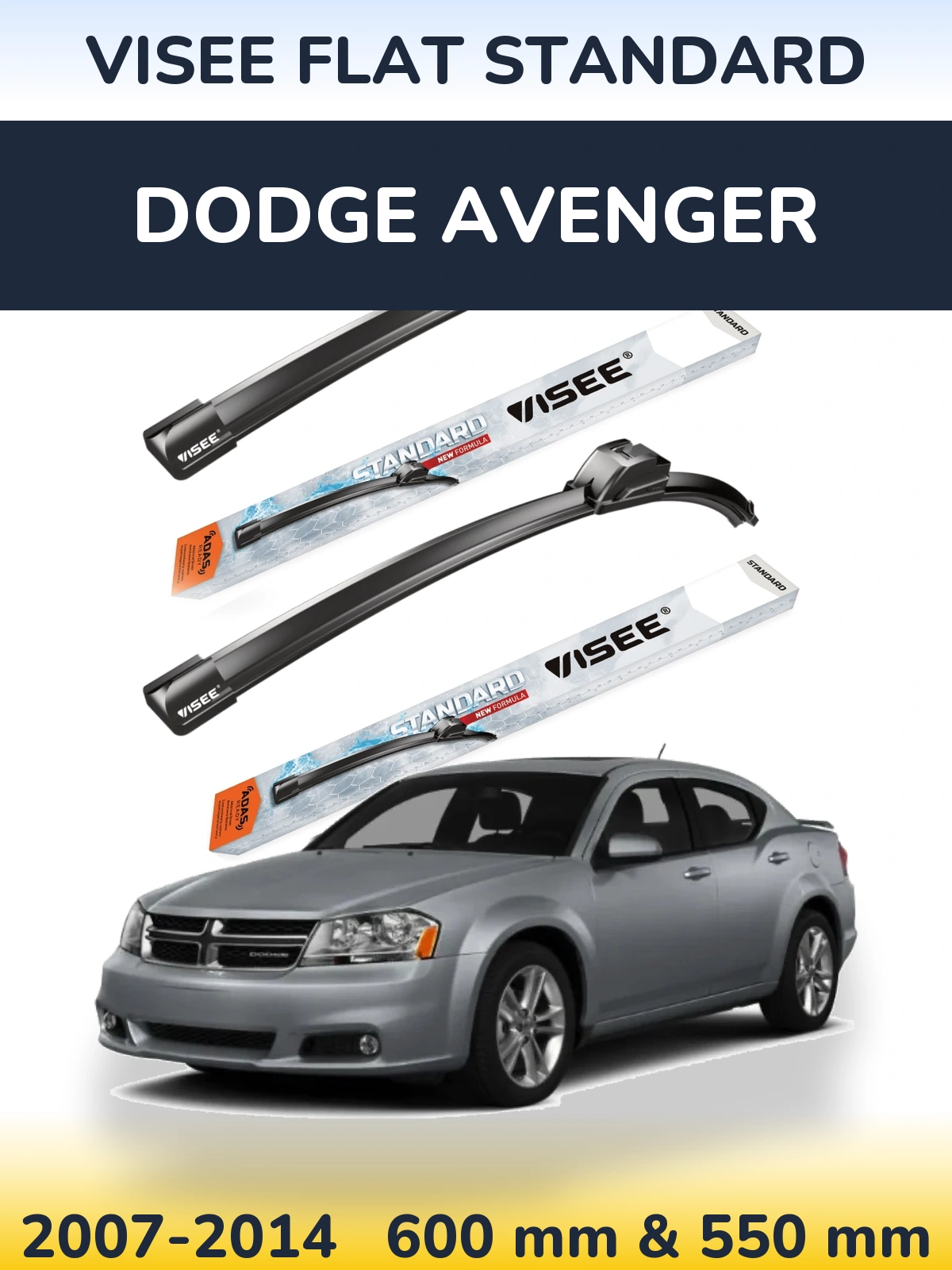Front wiper blade set VISEE FLAT STANDARD 600 & 550 мм for Dodge Avenger 2007-2014