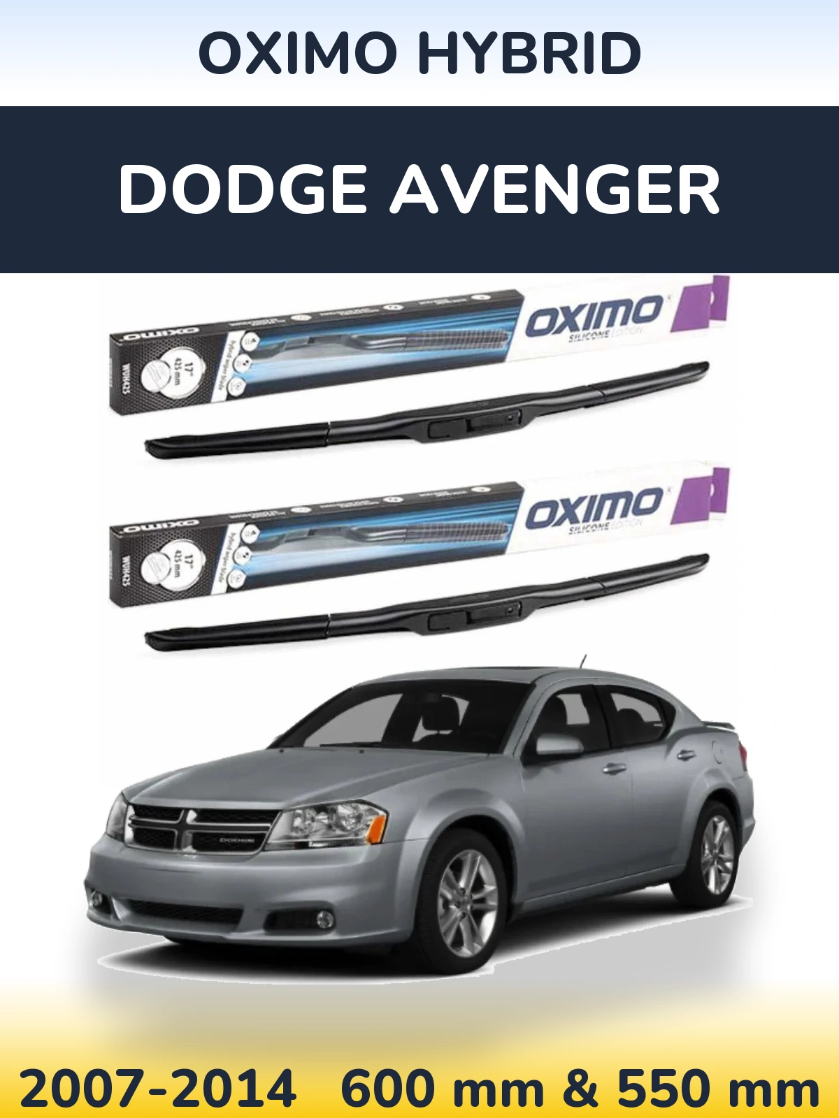 Комплект передних дворников Oximo Hybrid 600 & 550 мм для Dodge Avenger 2007-2014