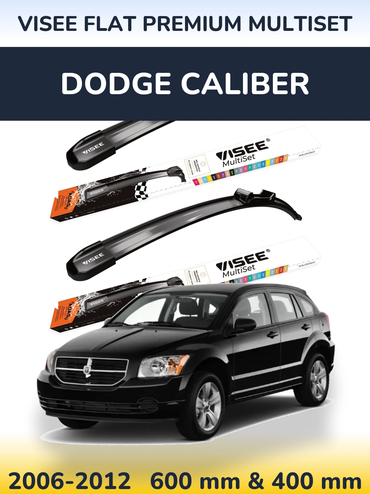 Front wiper blade set VISEE FLAT PREMIUM MultiSet 600 & 400 mm for Dodge Caliber 2006-2012