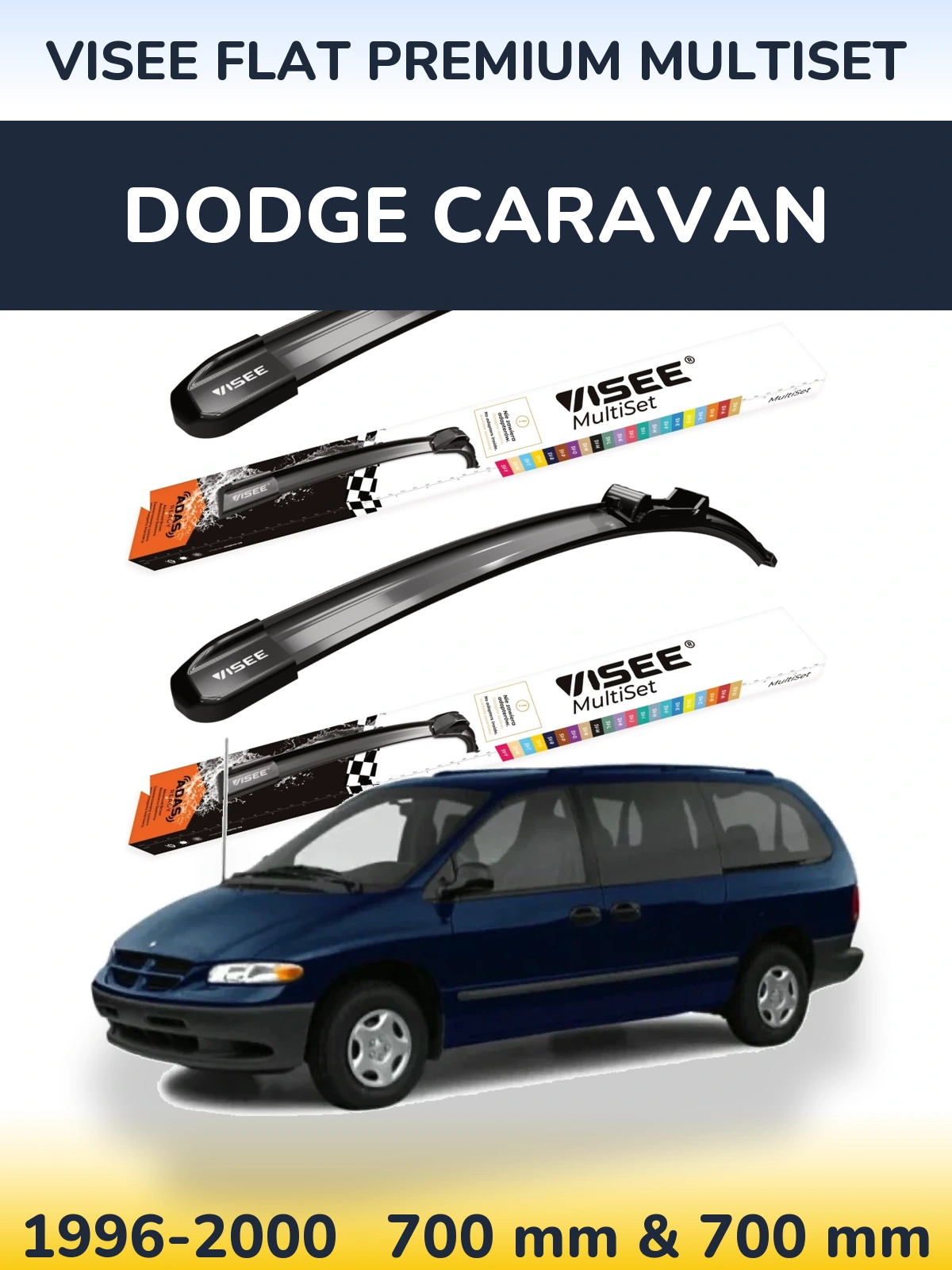 Front wiper blade set VISEE FLAT PREMIUM MultiSet 700 & 700 mm for Dodge Caravan 1996-2000