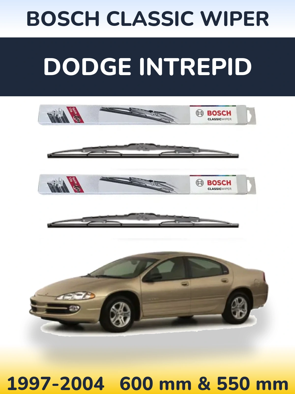 Front wiper blade set BOSCH Classic Wiper 600 & 550 мм for Dodge Intrepid 1997-2004