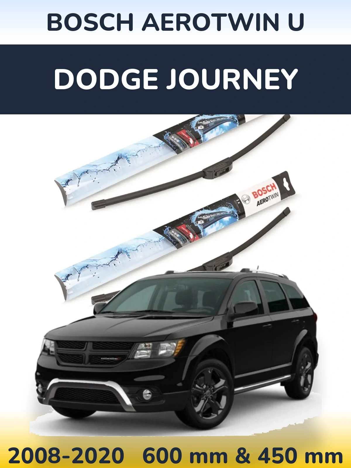 Комплект передних дворников BOSCH AeroTwin U 600 & 450 мм для Dodge Journey 2008-2020