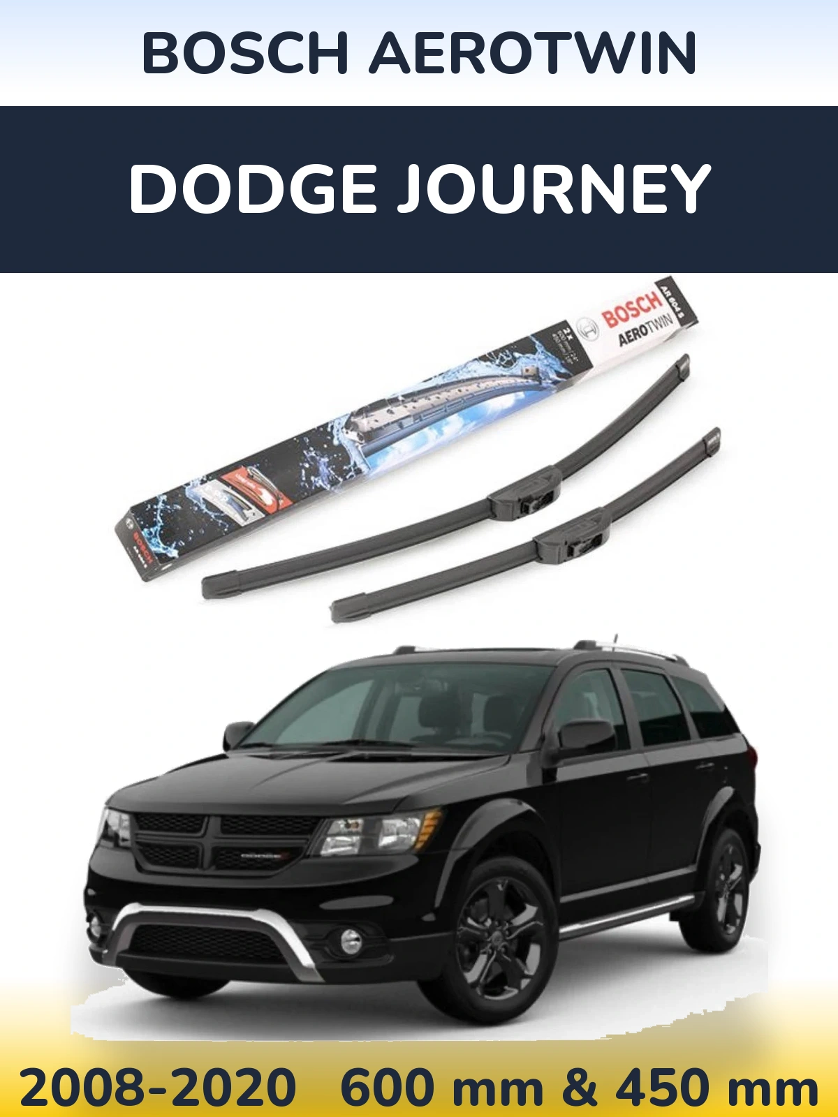 Комплект передних дворников BOSCH AeroTwin 600 & 450 мм для Dodge Journey 2008-2020