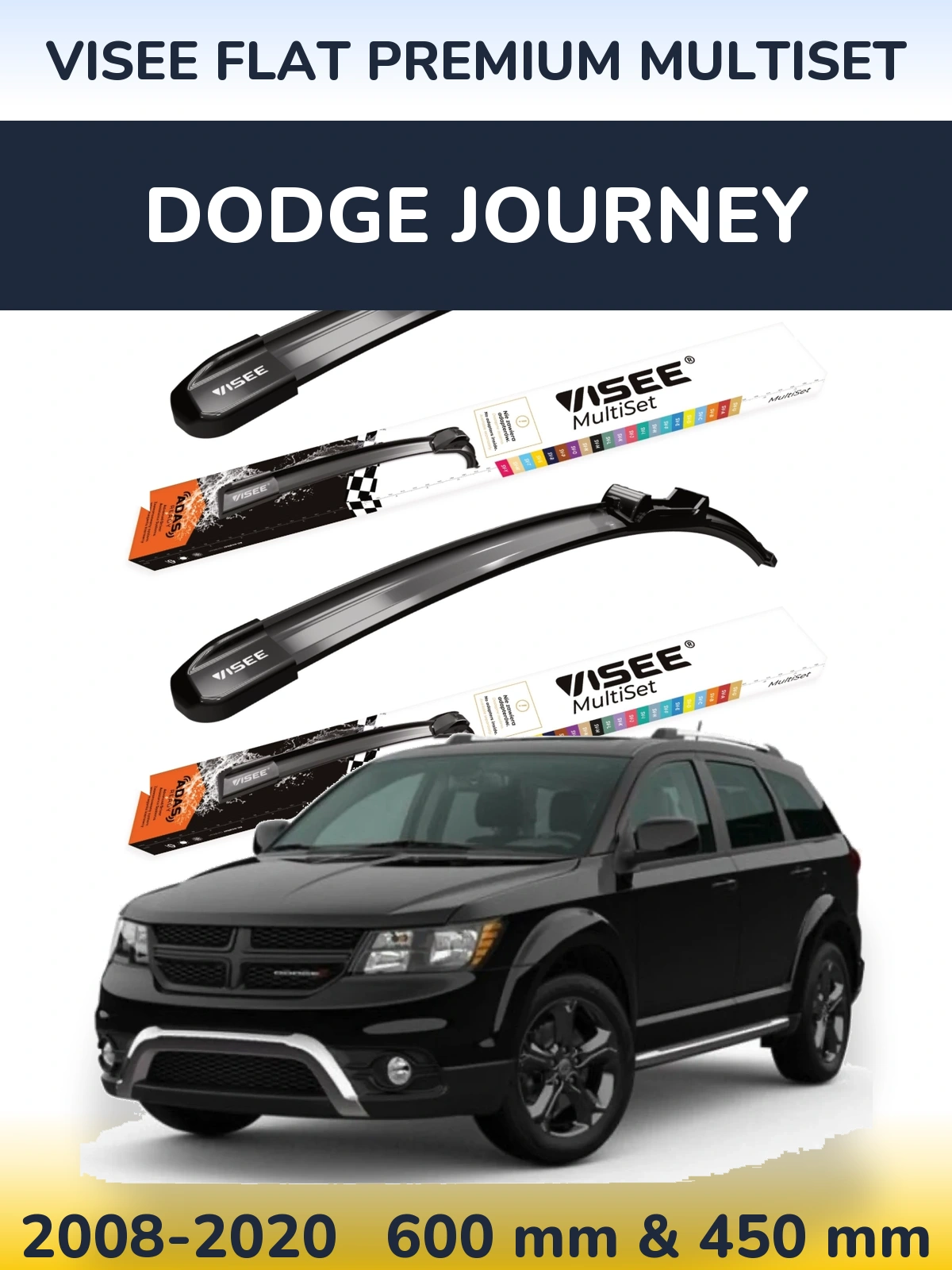 Front wiper blade set VISEE FLAT PREMIUM MultiSet 600 & 450 мм for Dodge Journey 2008-2020