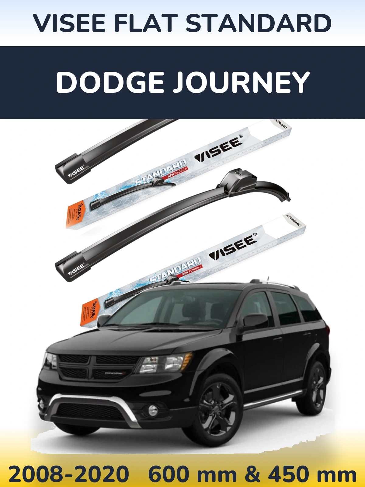 Комплект передних дворников VISEE FLAT STANDARD 600 & 450 мм для Dodge Journey 2008-2020