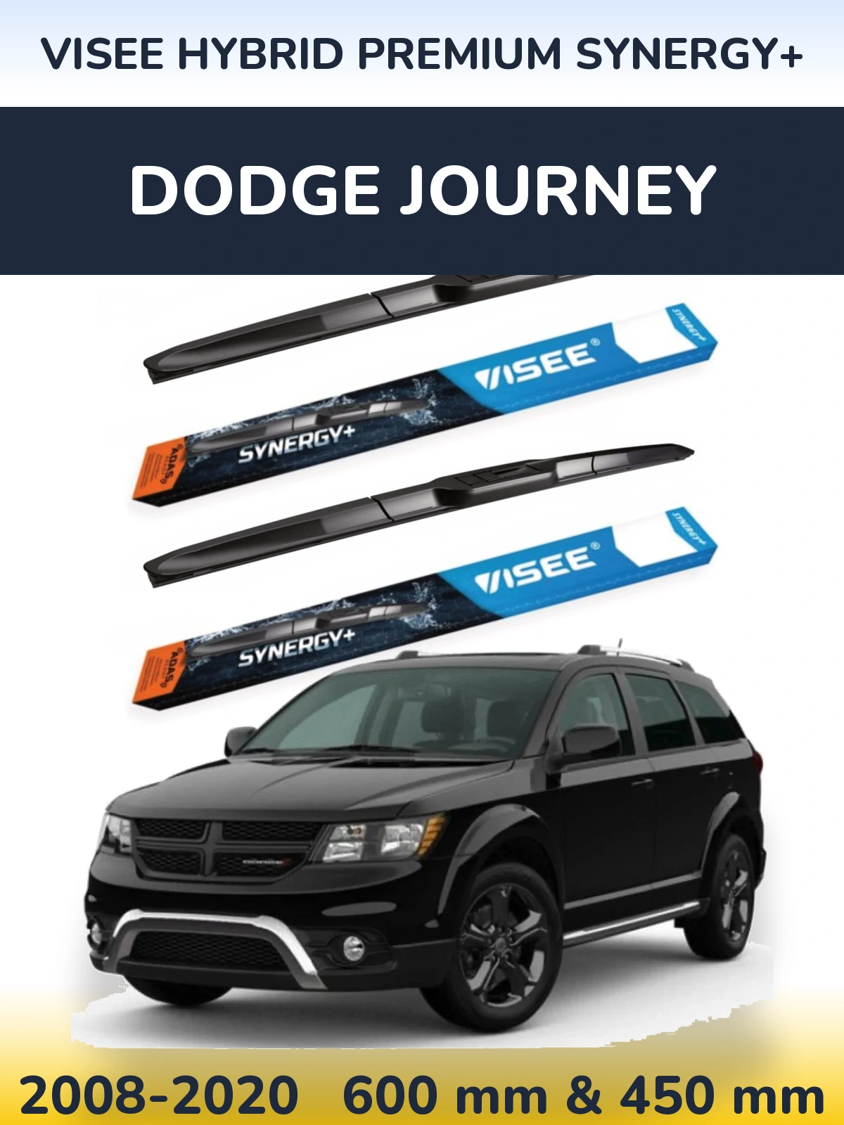 Front wiper blade set VISEE HYBRID PREMIUM SYNERGY+ 600 & 450 мм for Dodge Journey 2008-2020