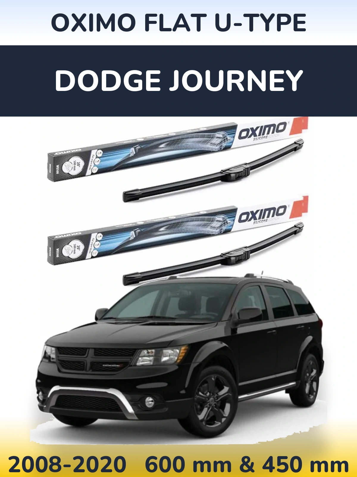 Комплект передних дворников Oximo Flat U-type 600 & 450 мм для Dodge Journey 2008-2020