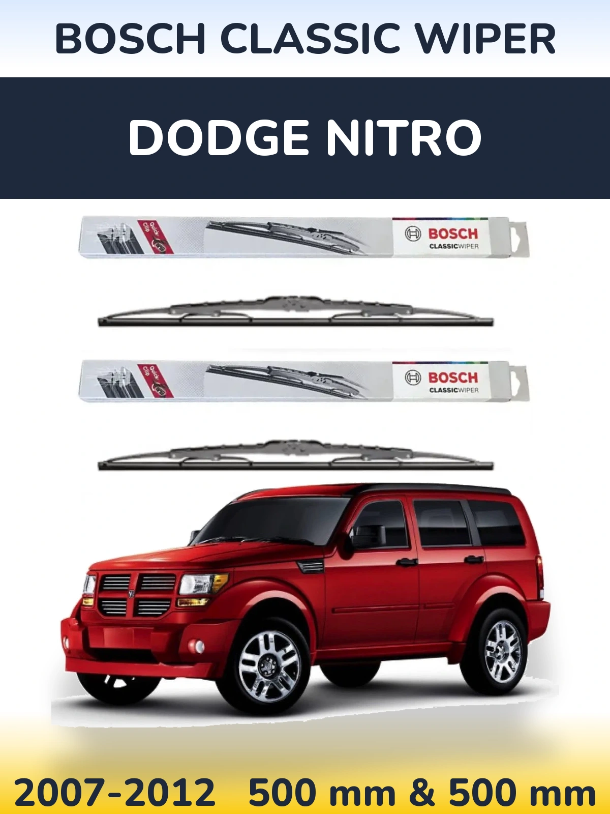 Комплект передних дворников BOSCH Classic Wiper 500 & 500 мм для Dodge Nitro 2007-2012