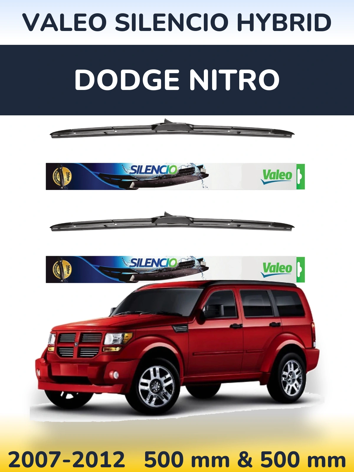 Комплект передних дворников Valeo Silencio Hybrid 500 & 500 мм для Dodge Nitro 2007-2012