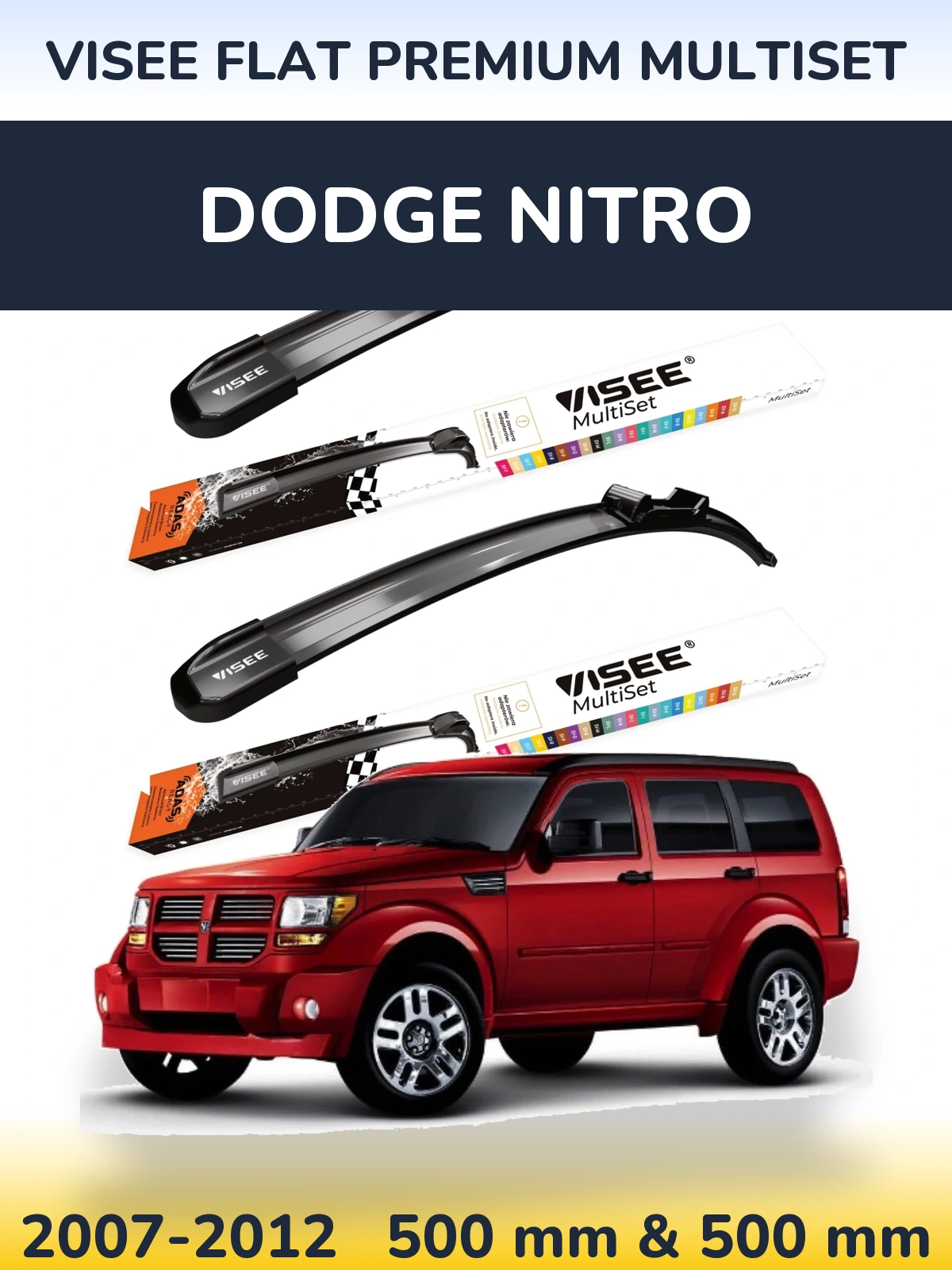 Комплект передних дворников VISEE FLAT PREMIUM MultiSet 500 & 500 мм для Dodge Nitro 2007-2012