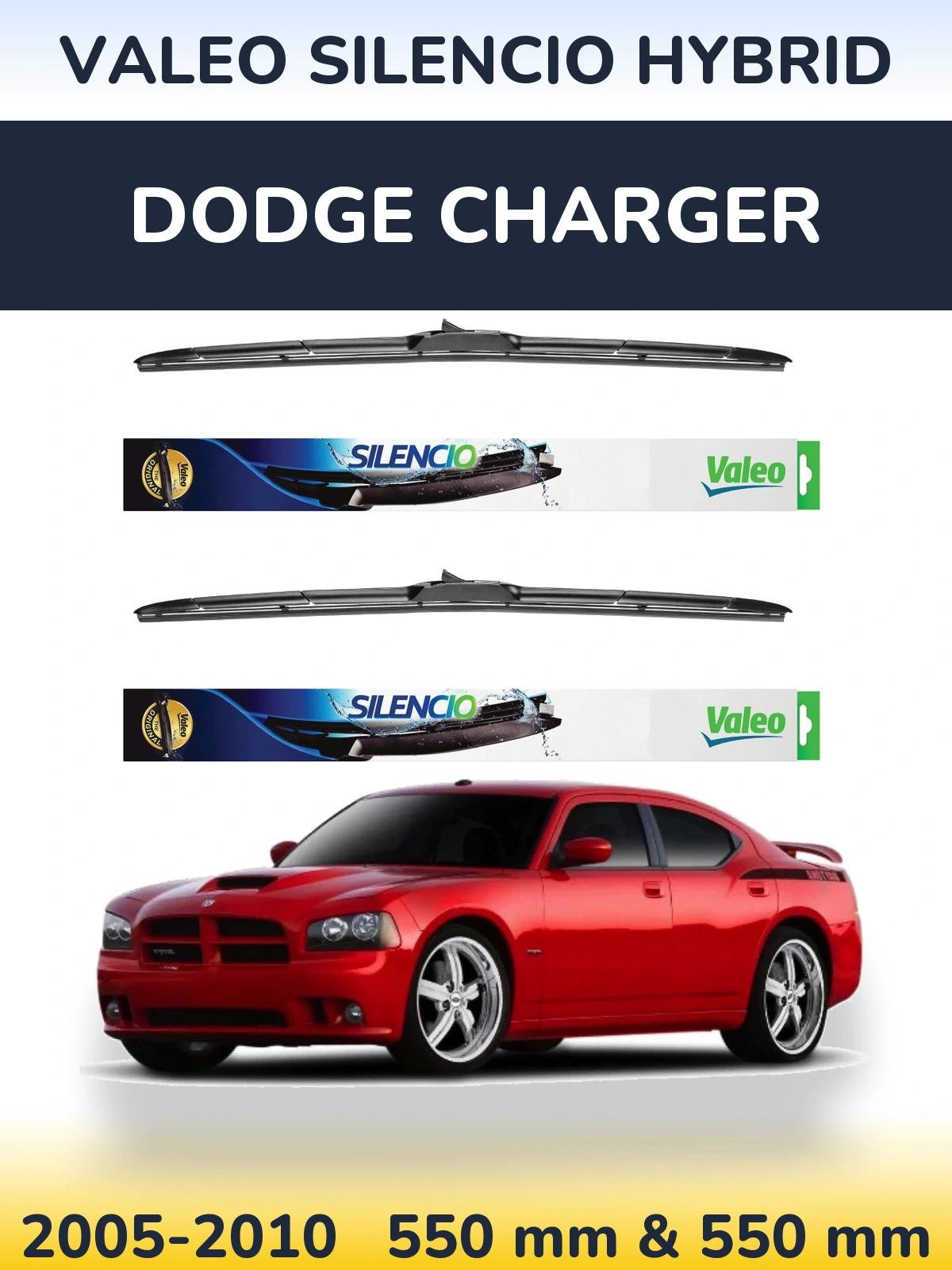 Front wiper blade set Valeo Silencio Hybrid 550 & 550 мм for Dodge Charger 2005-2010
