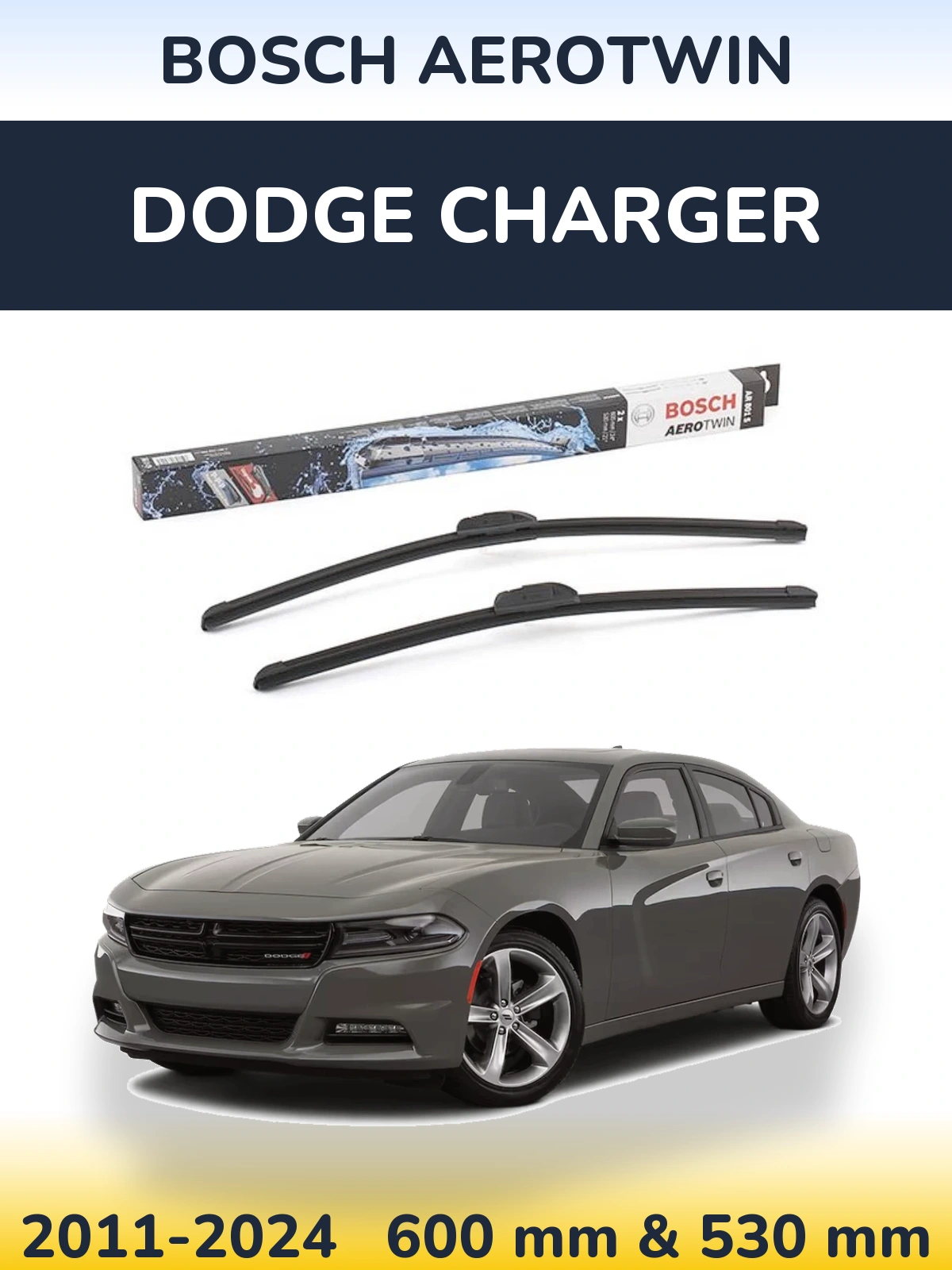 Front wiper blade set BOSCH AeroTwin 600 & 530 мм for Dodge Charger 2011-2024
