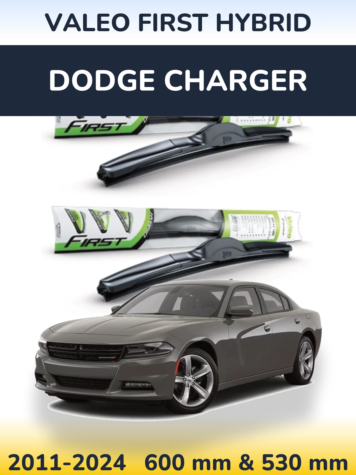 Front wiper blade set Valeo First Hybrid 600 & 530 mm for Dodge Charger 2011-2024