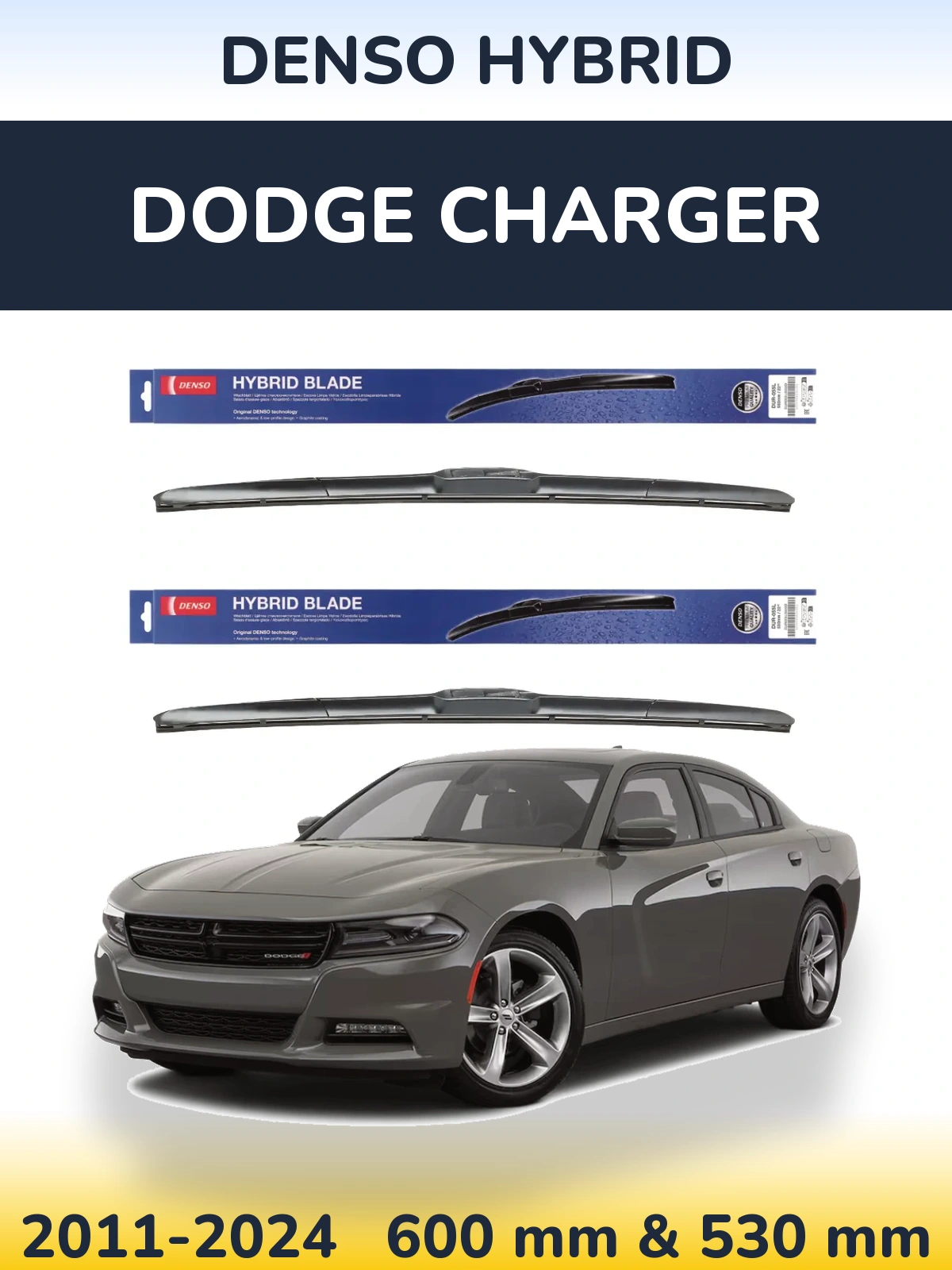 Front wiper blade set Denso Hybrid 600 & 530 мм for Dodge Charger 2011-2024
