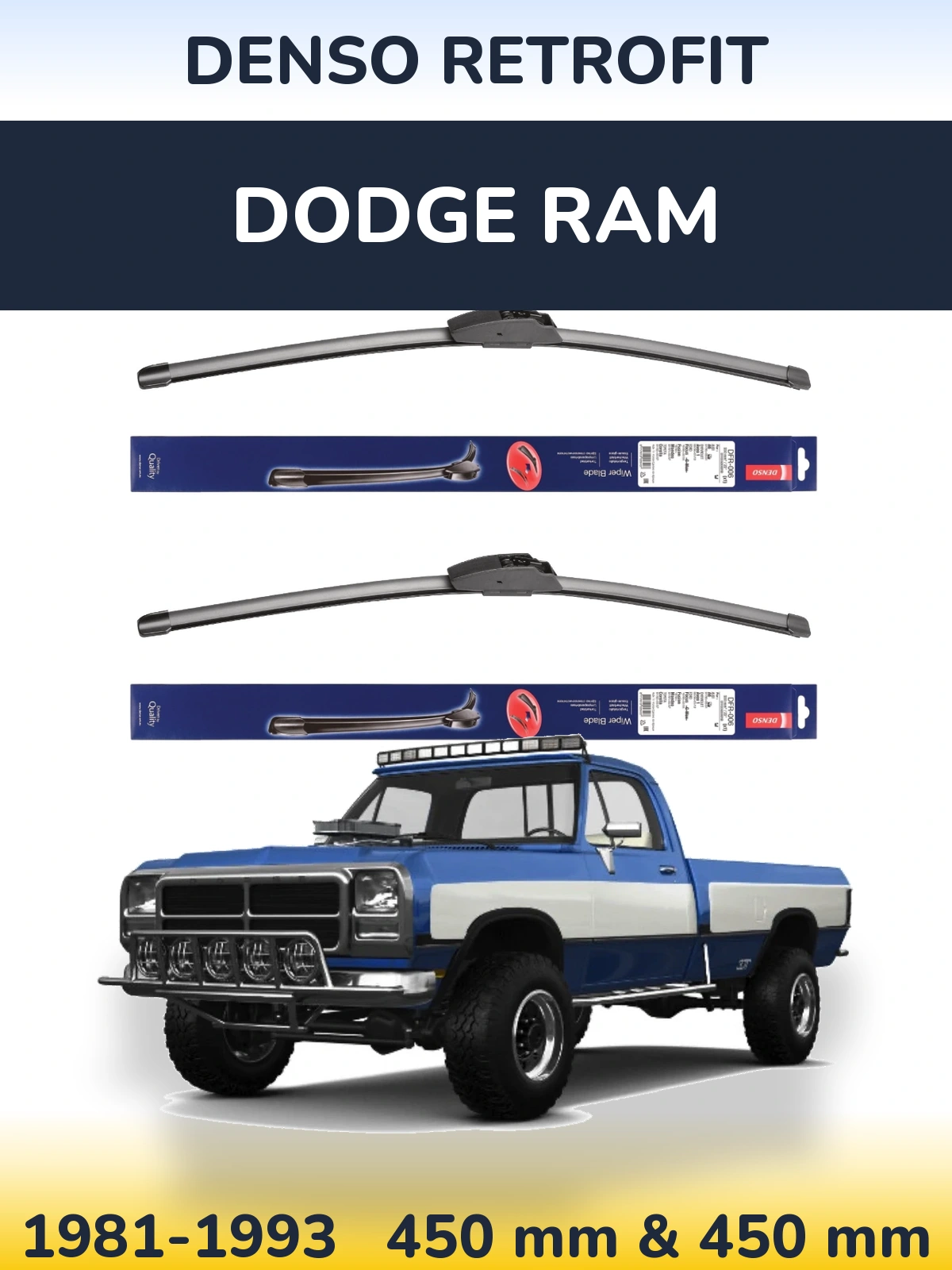Front wiper blade set Denso Retrofit 450 & 450 mm for Dodge RAM 1981-1993