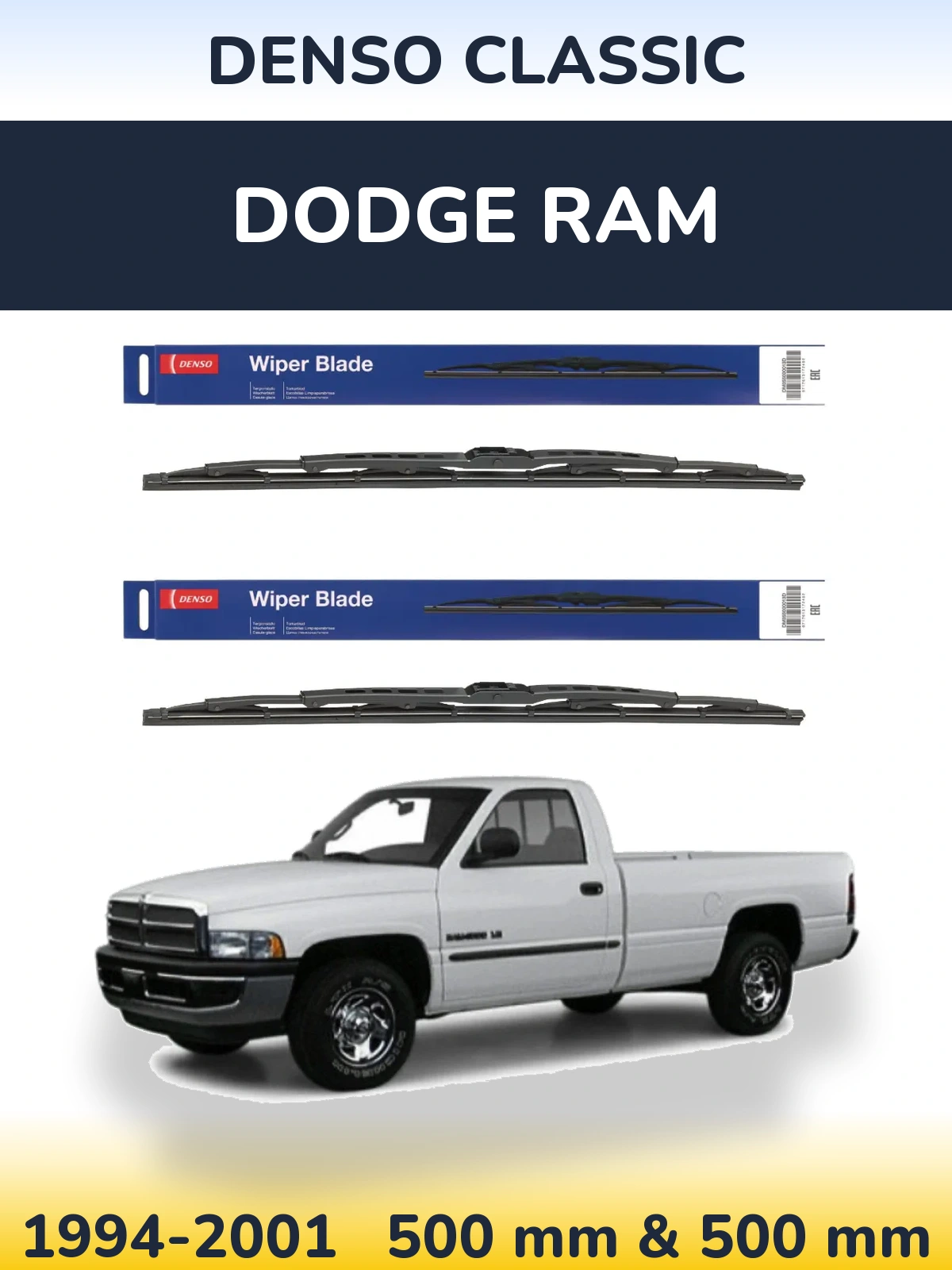 Komplet przednich wycieraczek Denso Classic 500 & 500 mm do Dodge RAM 1994-2001