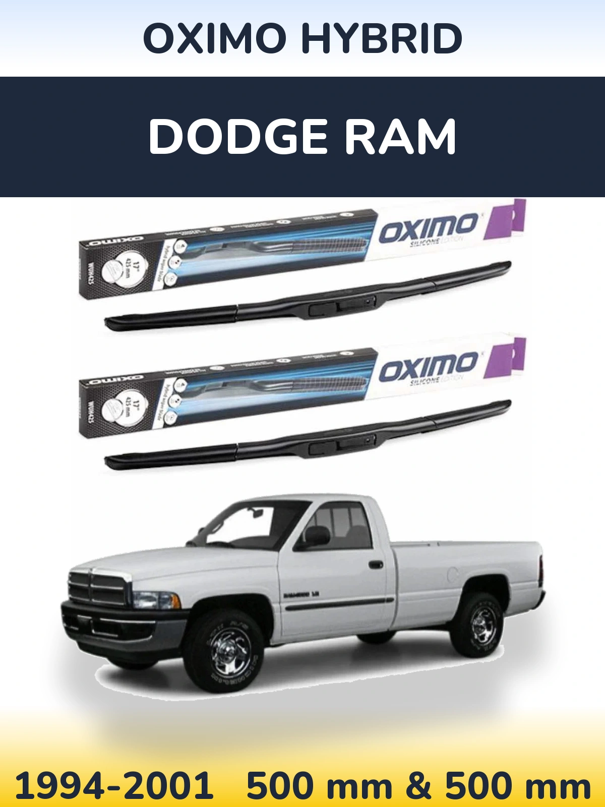 Комплект передних дворников Oximo Hybrid 500 & 500 мм для Dodge RAM 1994-2001