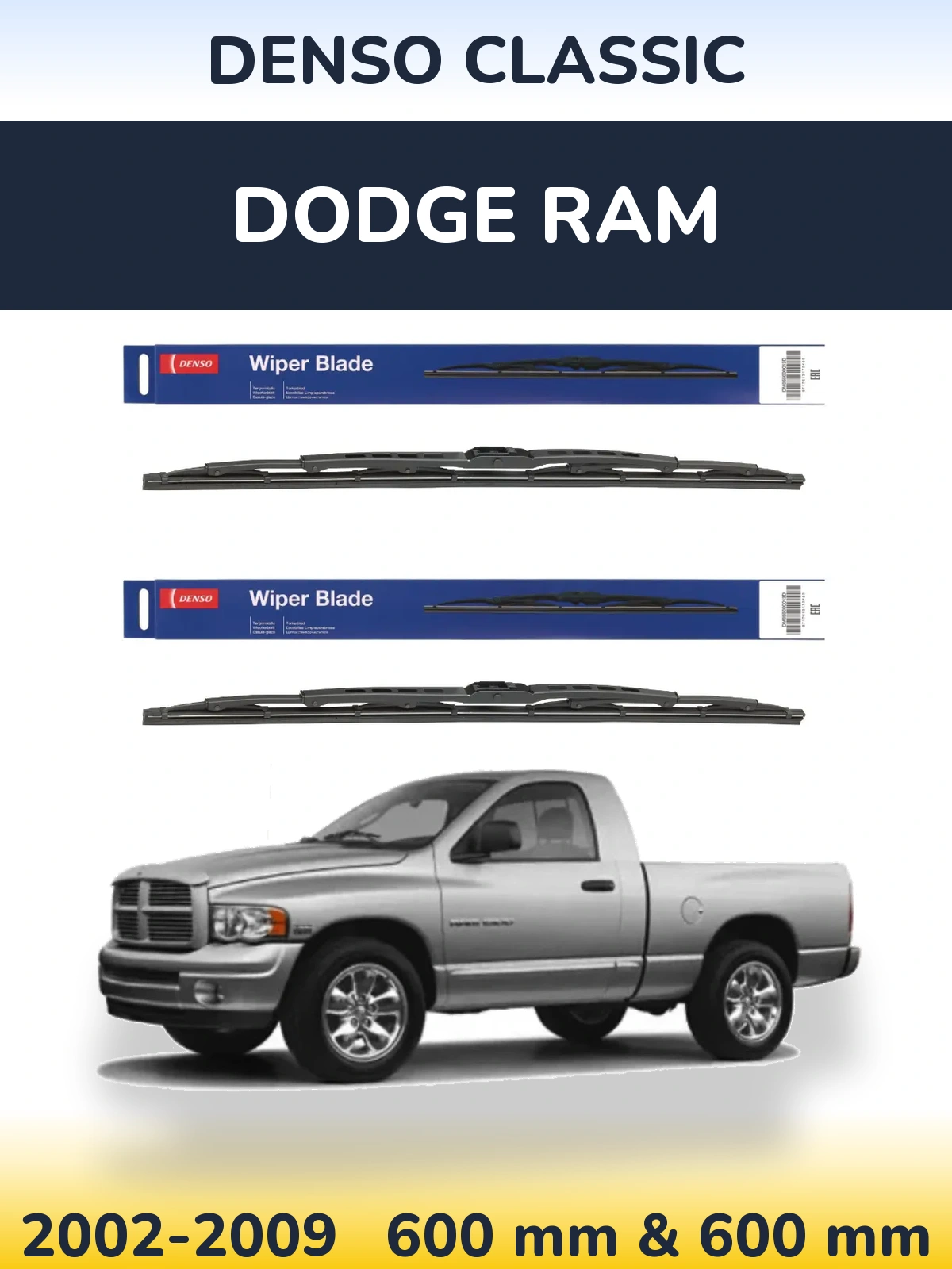 Front wiper blade set Denso Classic 600 & 600 mm for Dodge RAM 2002-2009