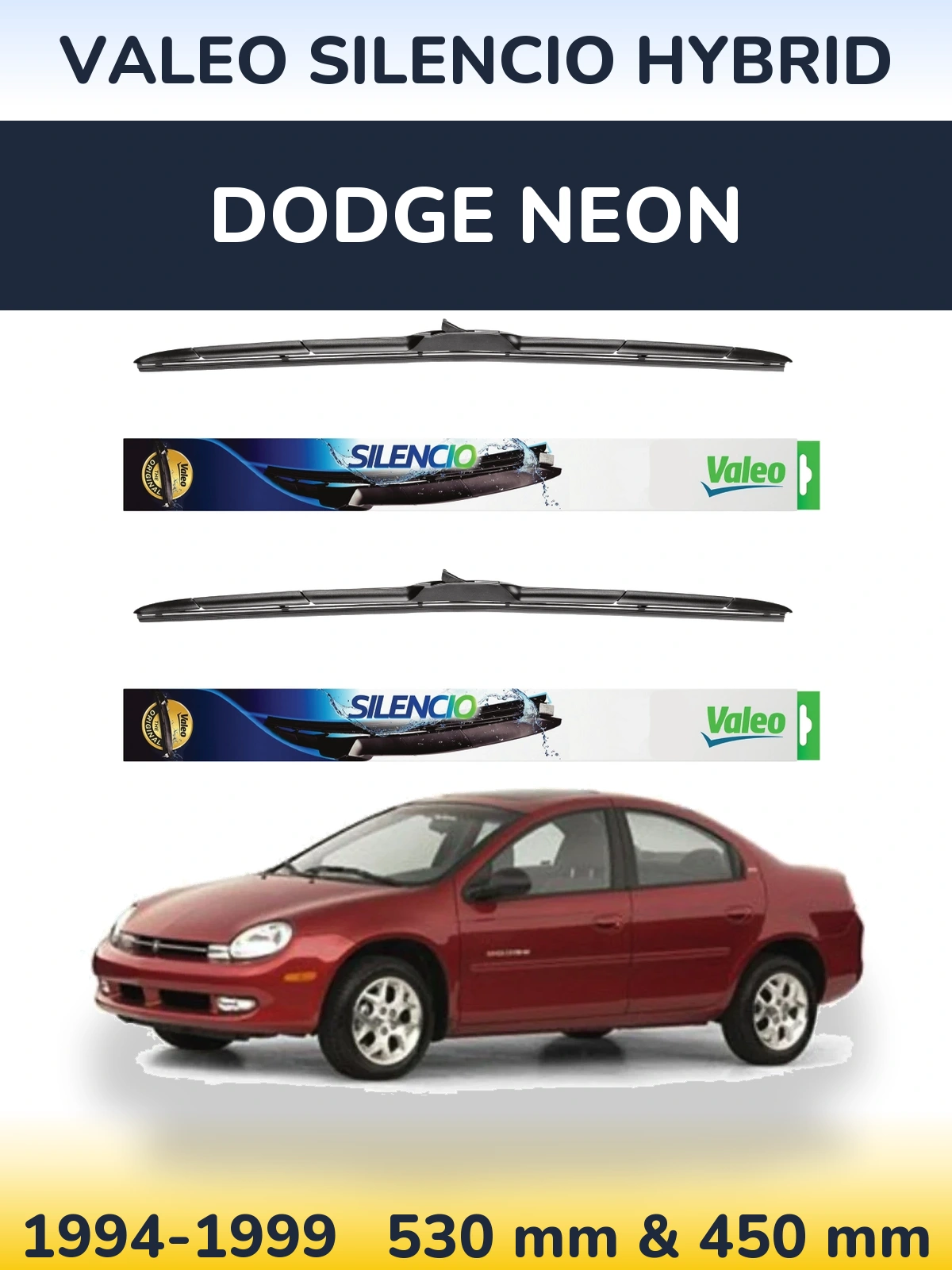 Front wiper blade set Valeo Silencio Hybrid 530 & 450 мм for Dodge Neon 1994-1999