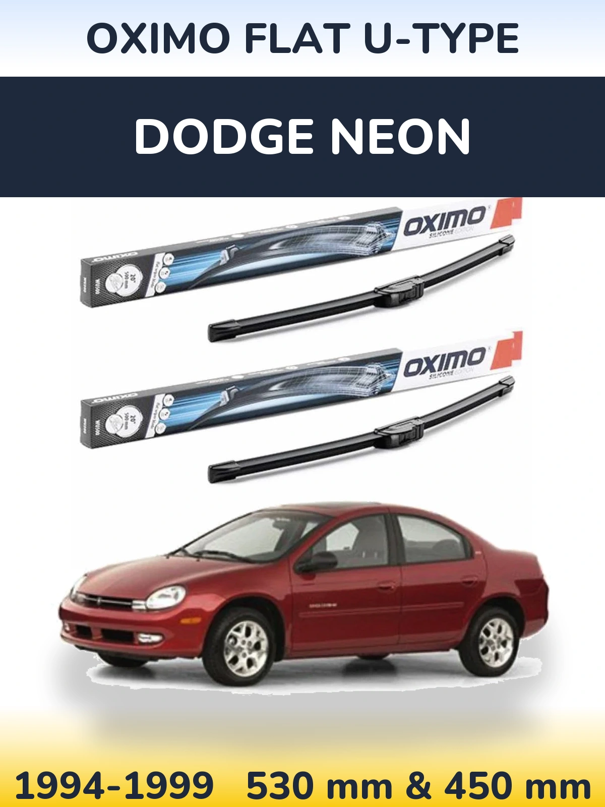 Front wiper blade set Oximo Flat U-type 530 & 450 мм for Dodge Neon 1994-1999