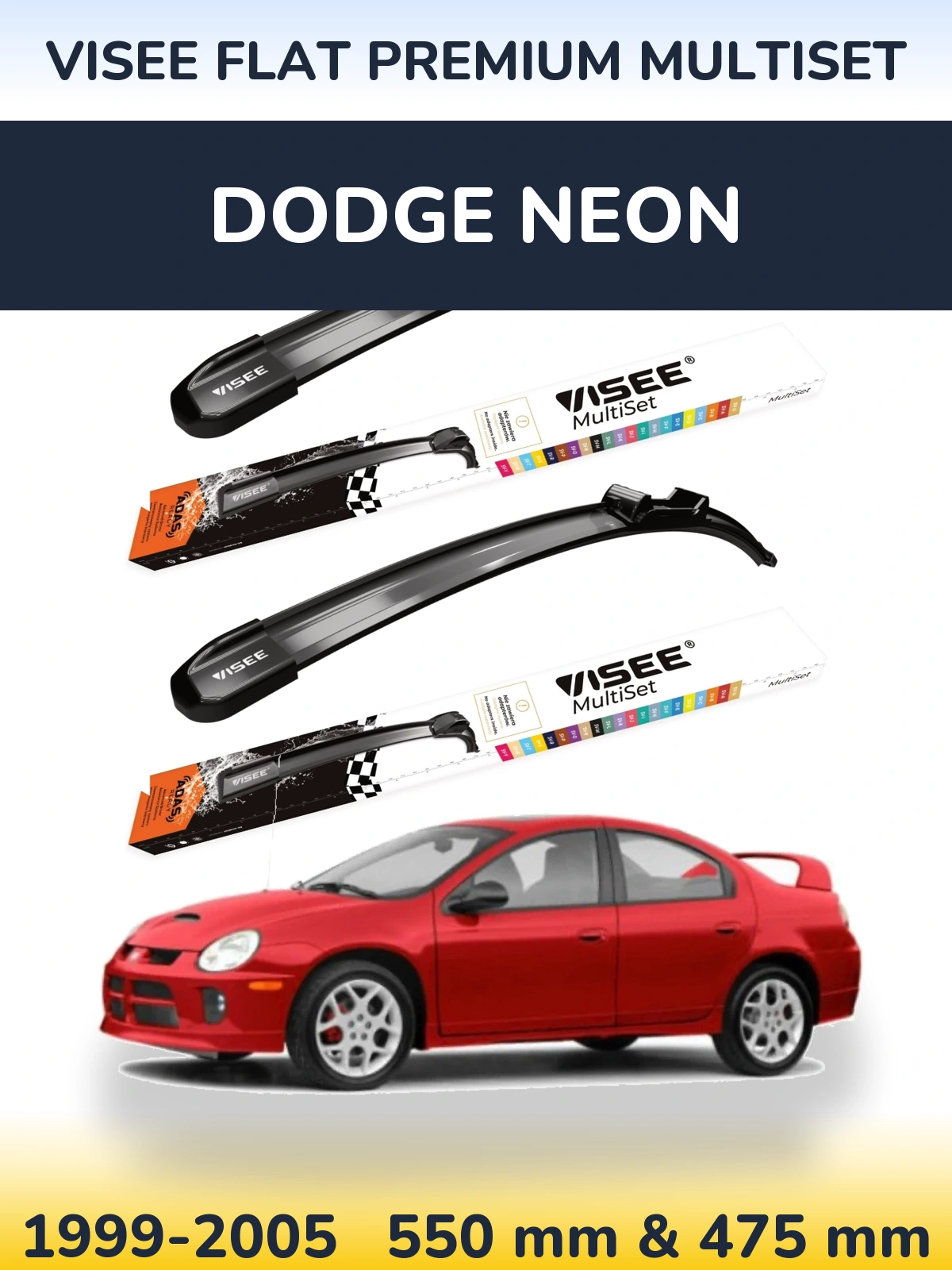 Front wiper blade set VISEE FLAT PREMIUM MultiSet 550 & 475 мм for Dodge Neon 1999-2005