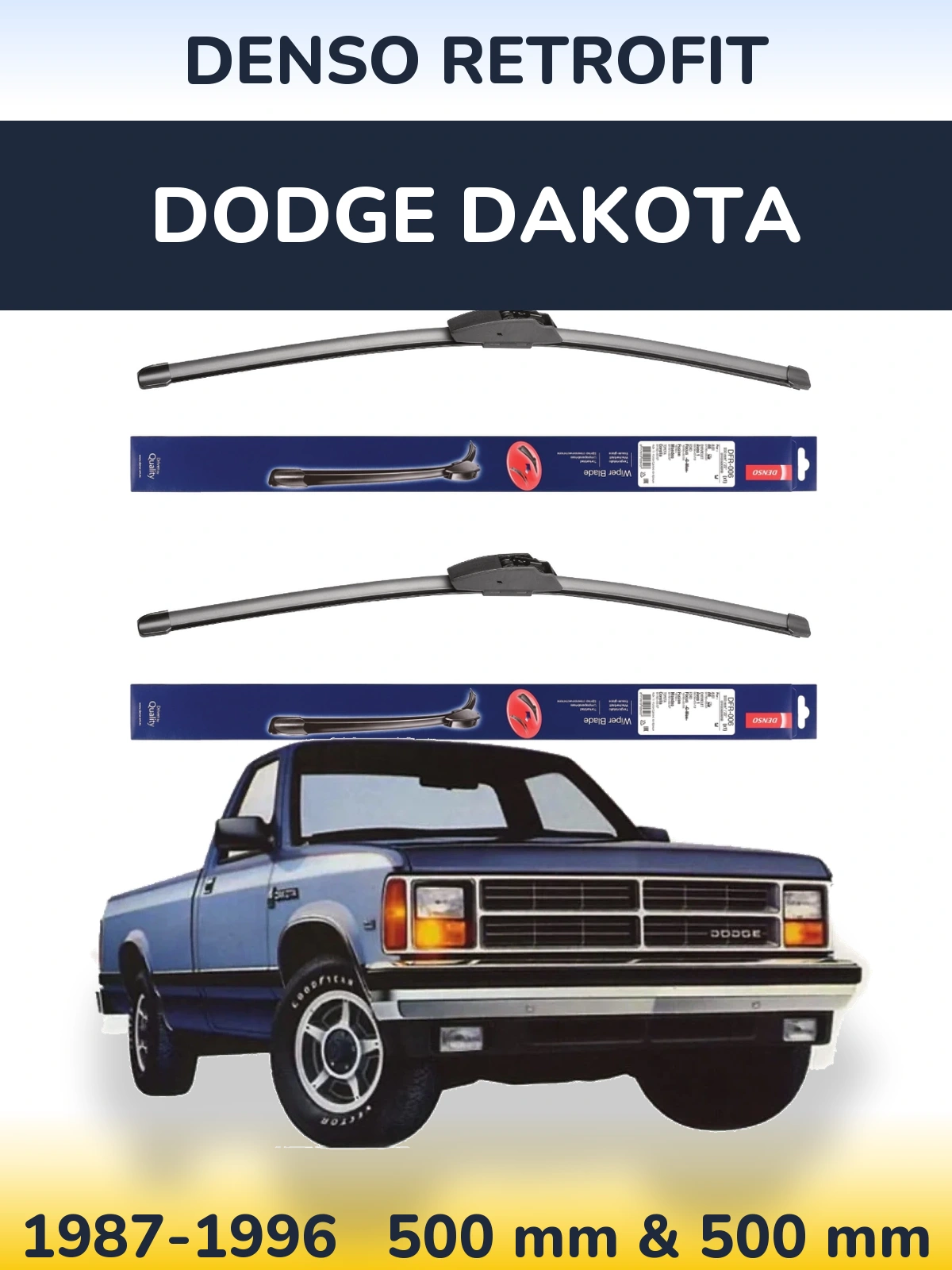Front wiper blade set Denso Retrofit 500 & 500 мм for Dodge Dakota 1987-1996