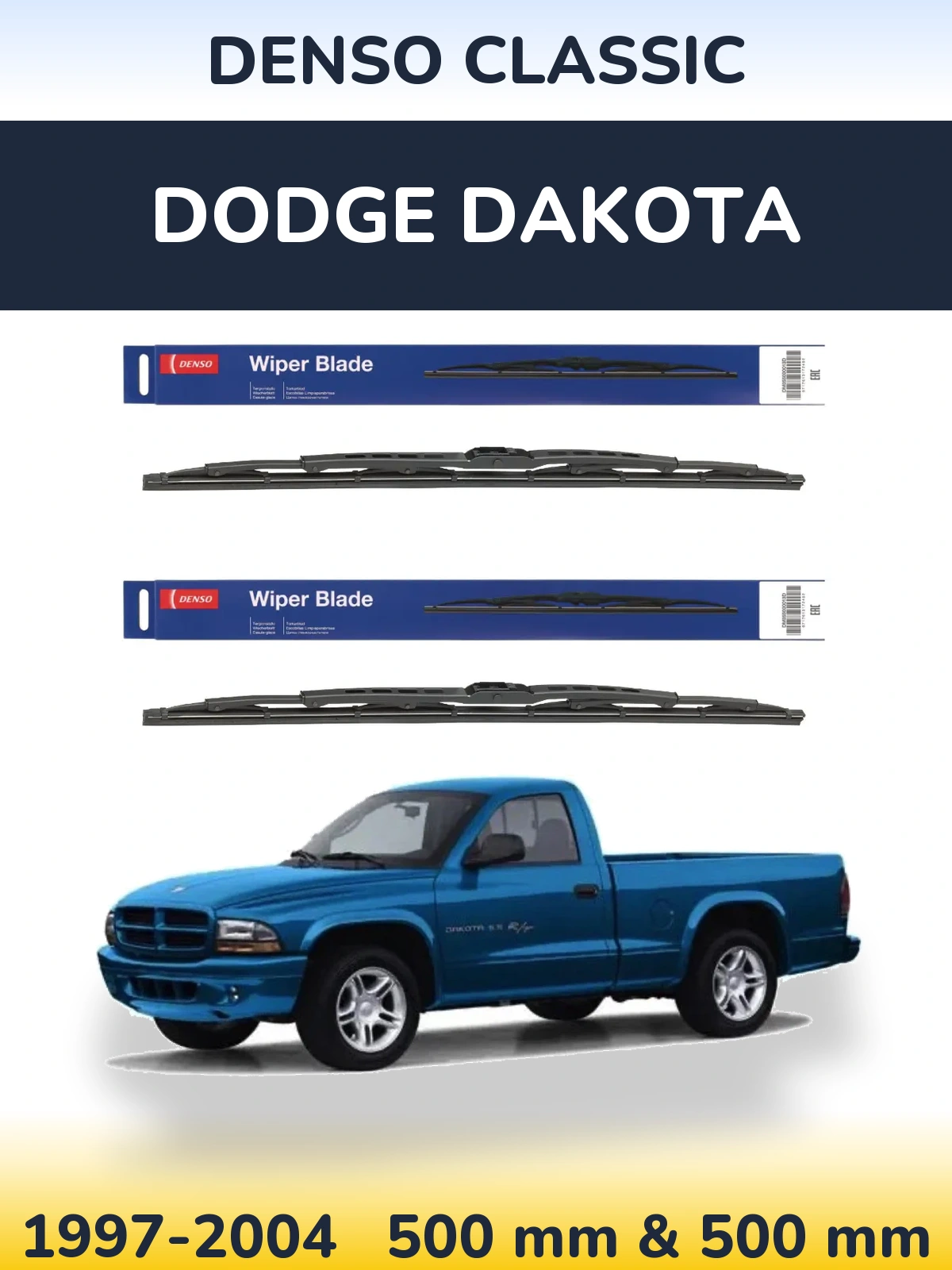 Front wiper blade set Denso Classic 500 & 500 mm for Dodge Dakota 1997-2004