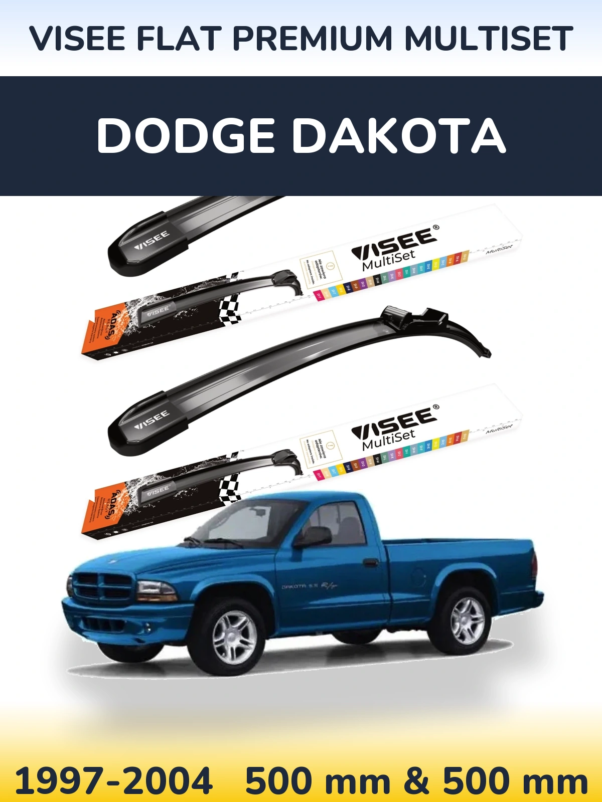 Комплект передних дворников VISEE FLAT PREMIUM MultiSet 500 & 500 мм для Dodge Dakota 1997-2004
