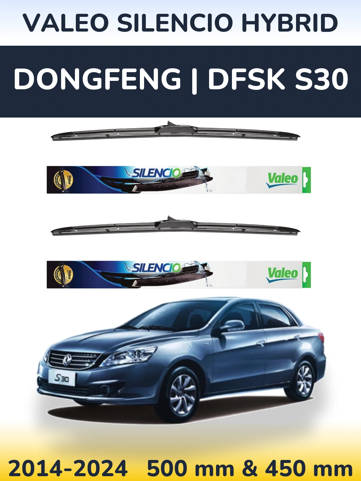 Front wiper blade set Valeo Silencio Hybrid 500 & 450 мм for DongFeng | DFSK S30 2014-2024