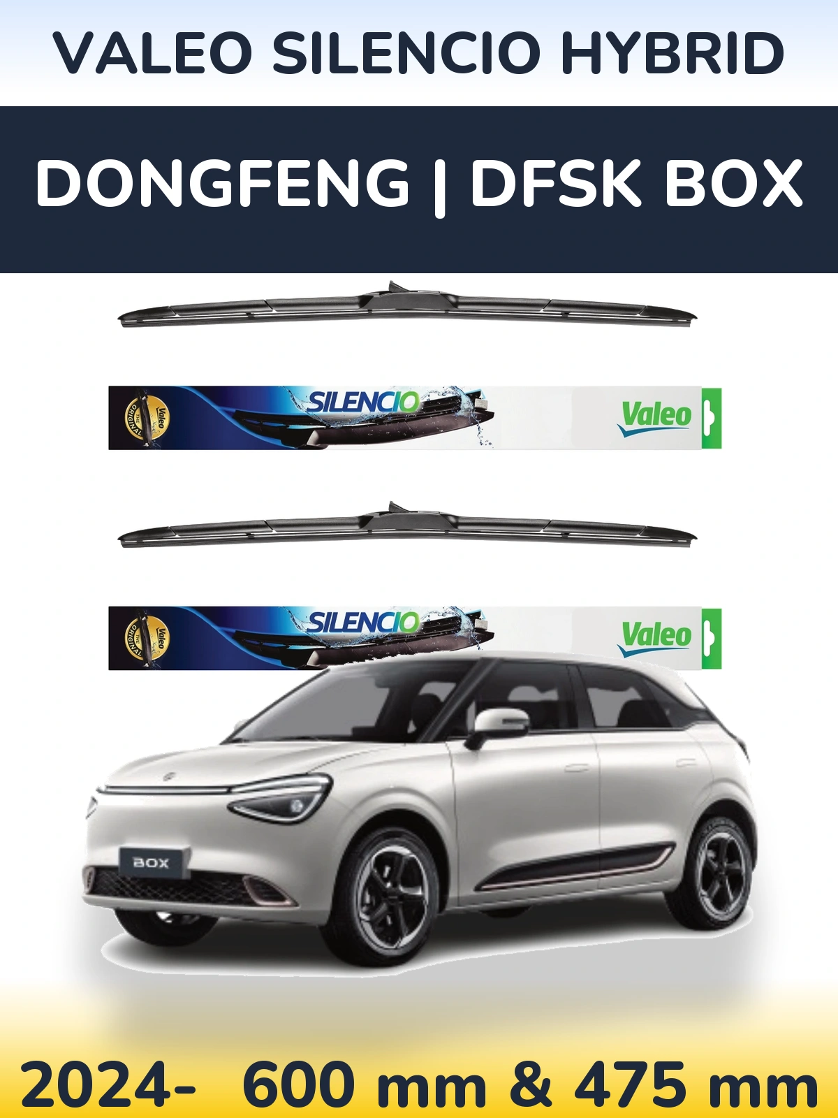 Front wiper blade set Valeo Silencio Hybrid 600 & 475 мм for DongFeng | DFSK Box 2024-2026