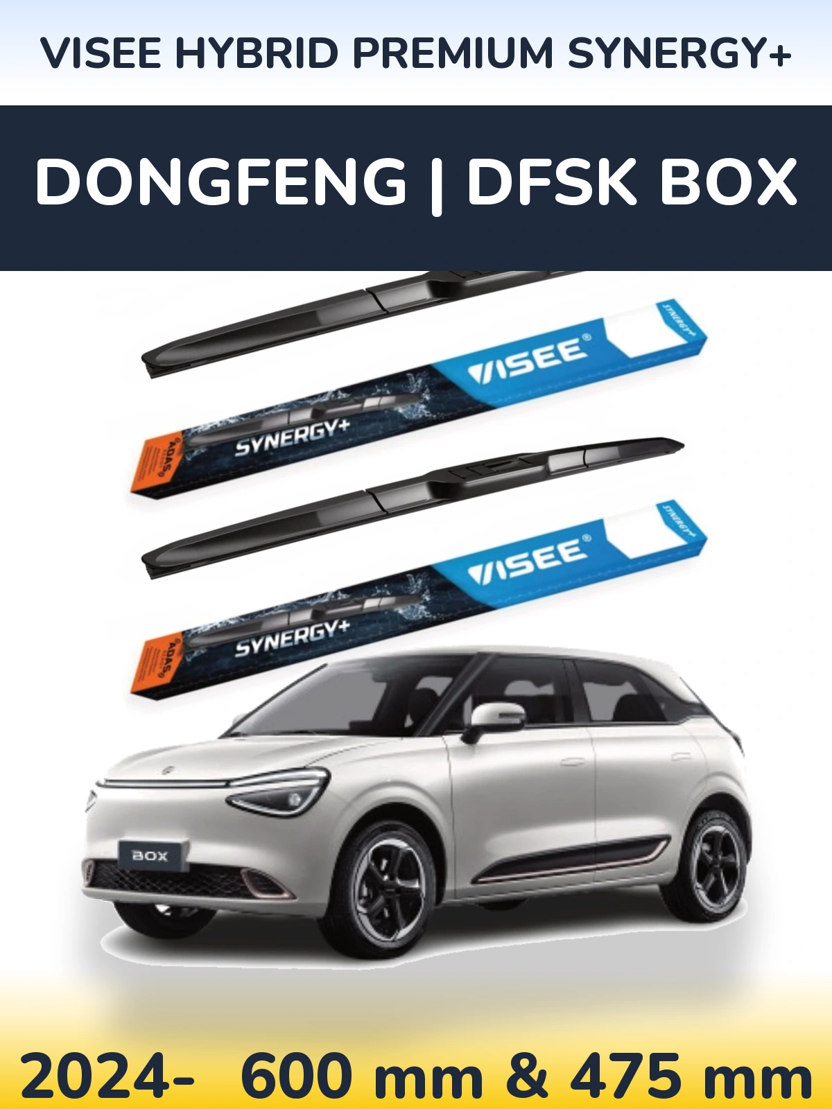 Komplet przednich wycieraczek VISEE HYBRID PREMIUM SYNERGY+ 600 & 475 mm do DongFeng | DFSK Box 2024-2026