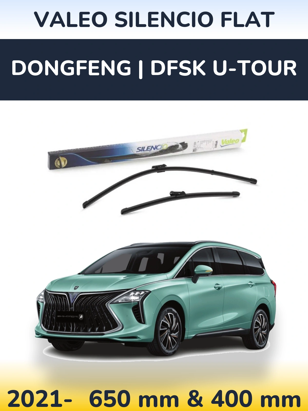 Front wiper blade set Valeo Silencio Flat 650 & 400 мм for DongFeng | DFSK U-Tour 2021-2026
