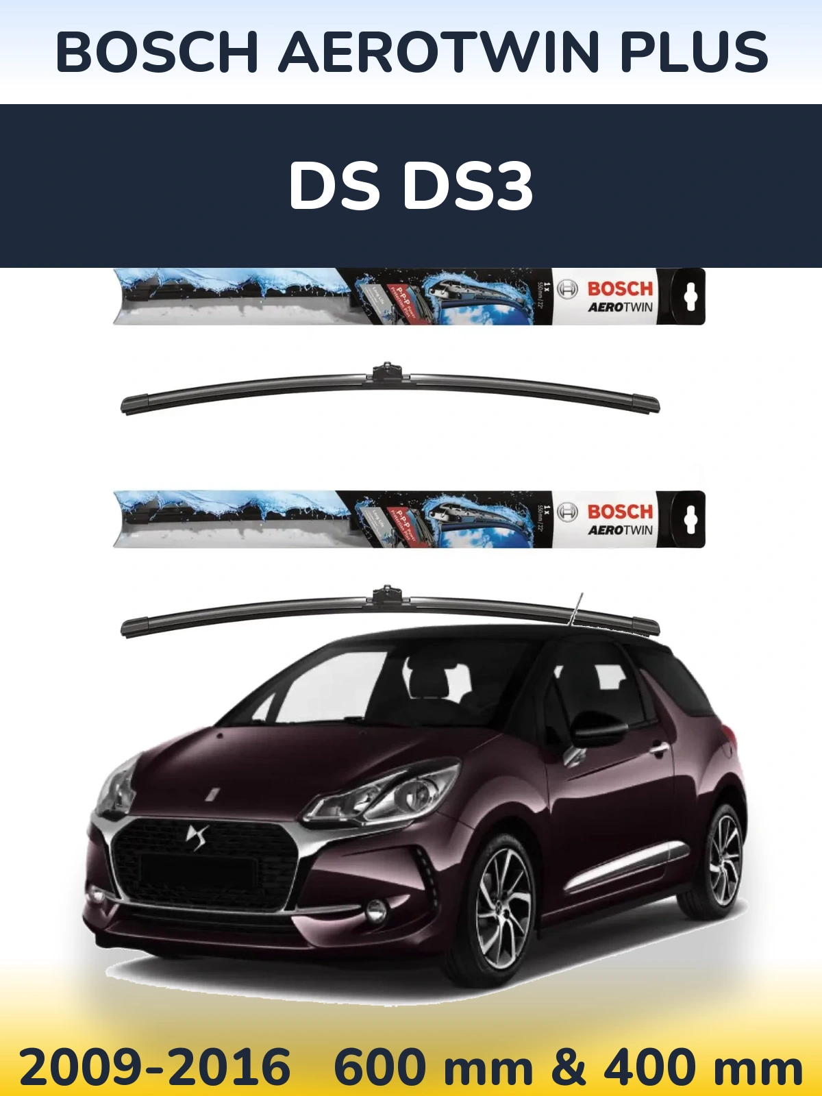 Komplet przednich wycieraczek BOSCH AeroTwin Plus 600 & 400 mm do DS DS3 2009-2016