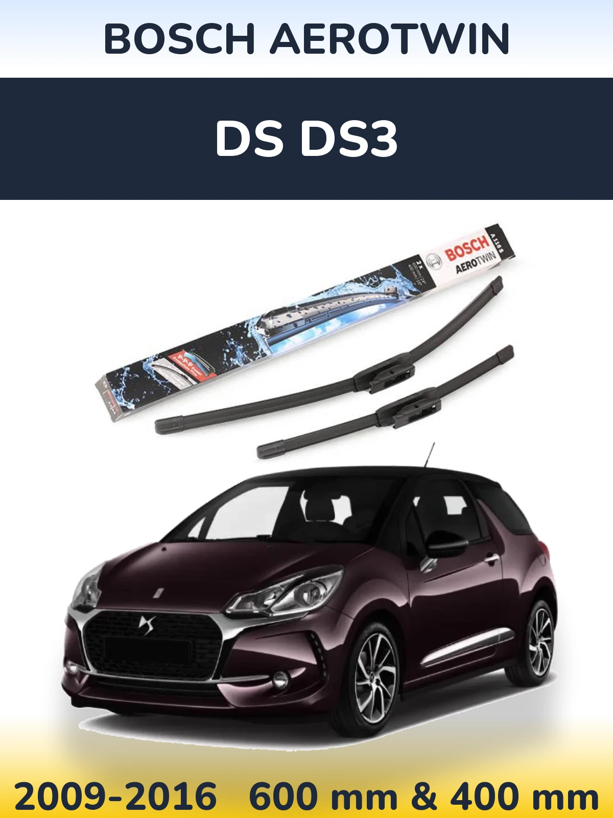 Komplet przednich wycieraczek BOSCH AeroTwin 600 & 400 mm do DS DS3 2009-2016