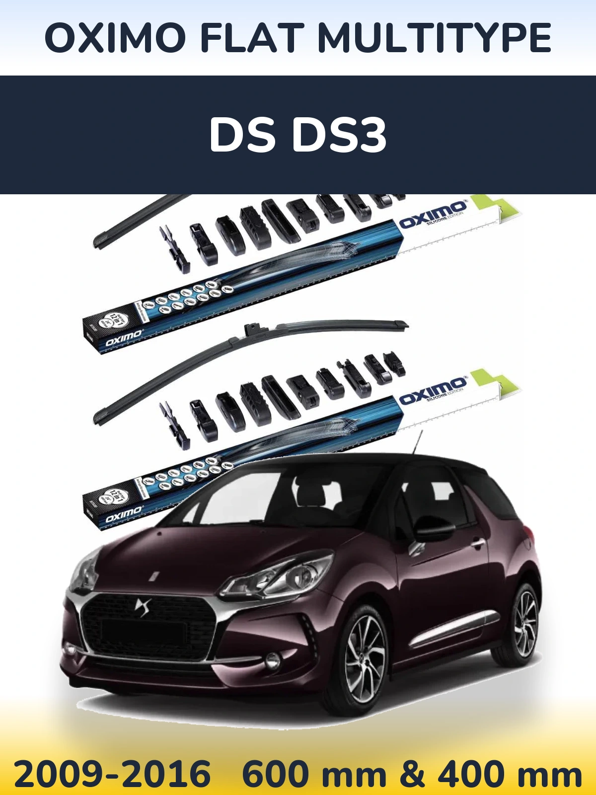 Комплект передних дворников Oximo Flat MultiТипe 600 & 400 мм для DS DS3 2009-2016